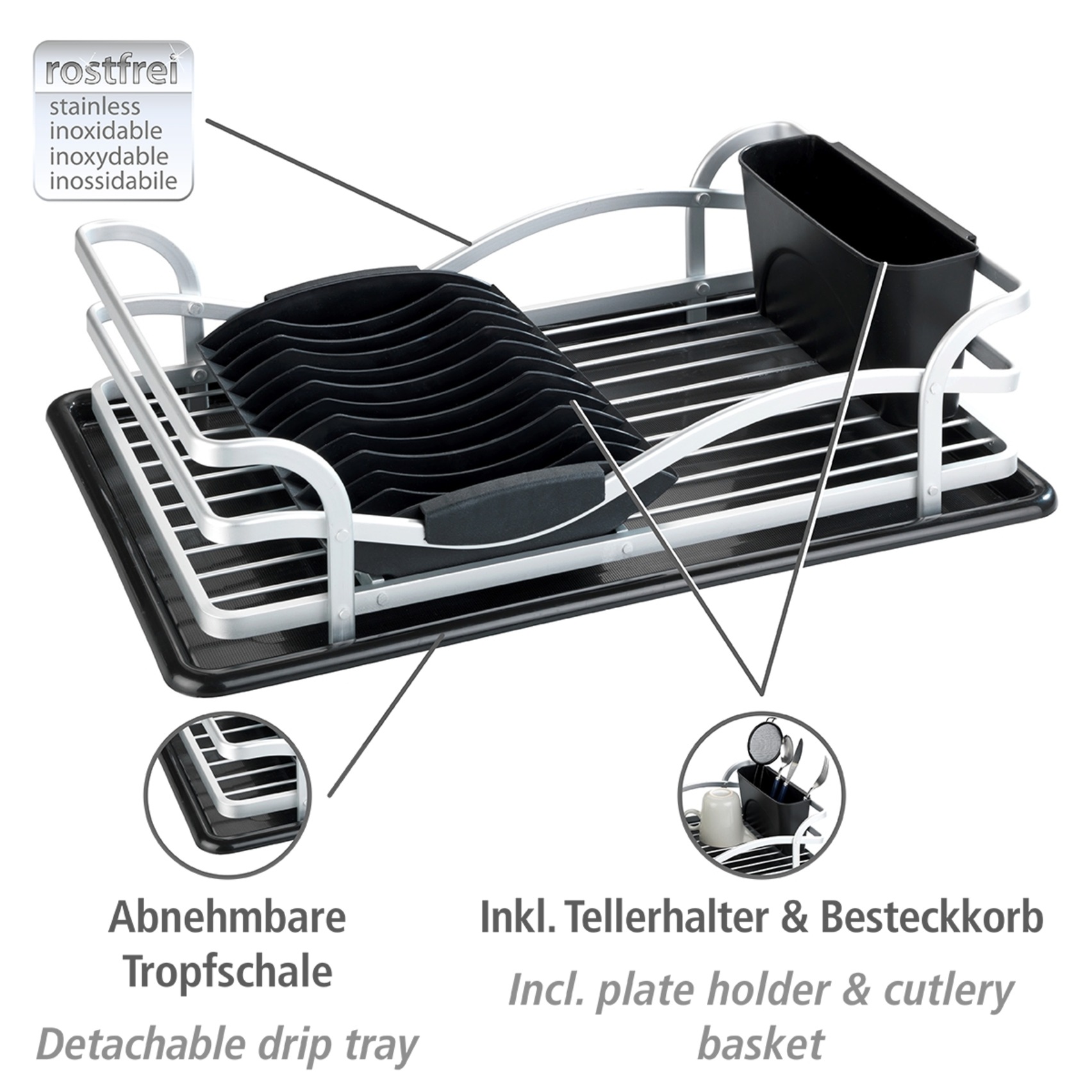 WENKO Geschirrständer "Modell Alu", Geschirrabtropfer aus Aluminium & Kunst günstig online kaufen