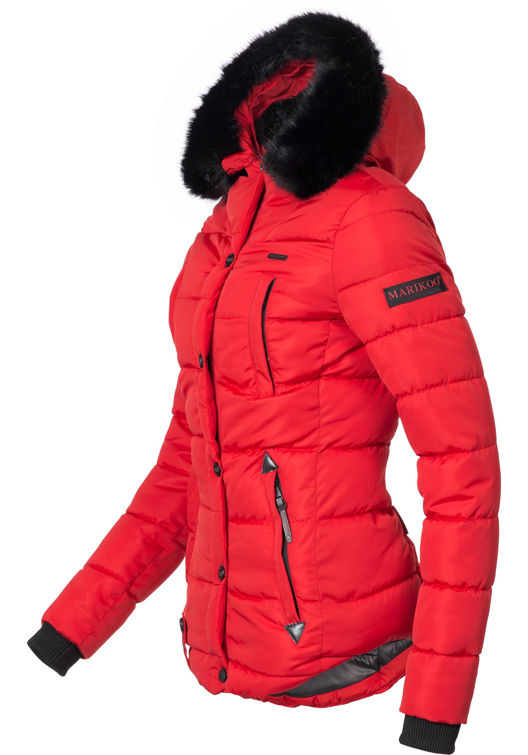 Marikoo Steppjacke »Lotusblüte«, mit Kapuze, hochwertige Winter Jacke mit edler Kunstpelz Kapuze