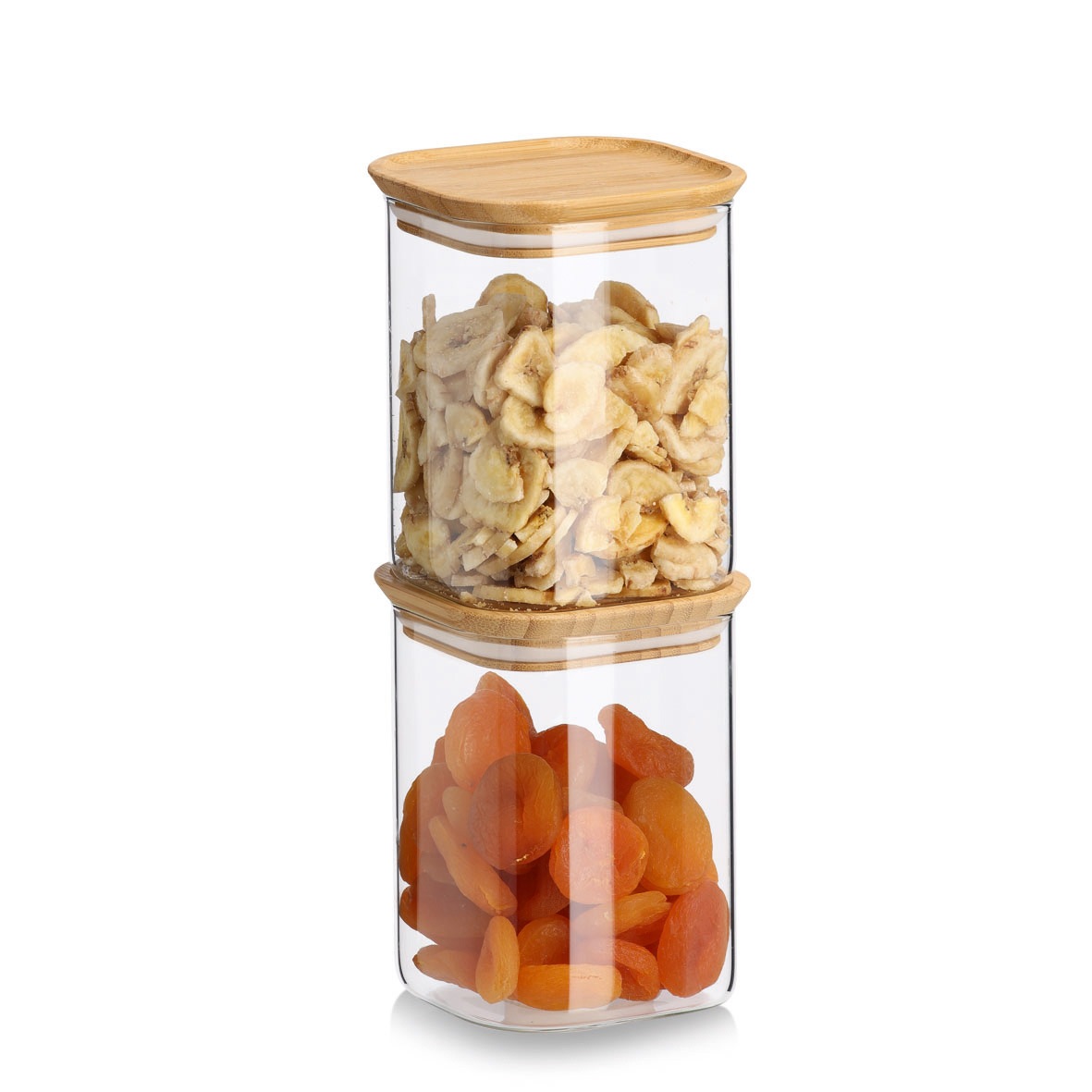 Zeller Present Vorratsglas »Vorratsglas-Set mit Bambusdeckel, 6tlg.« 3x 11x11x9,5 (600 ml), 2x 11x11x14 (950 ml), 1x 11x11x28 (2.150 ml) cm