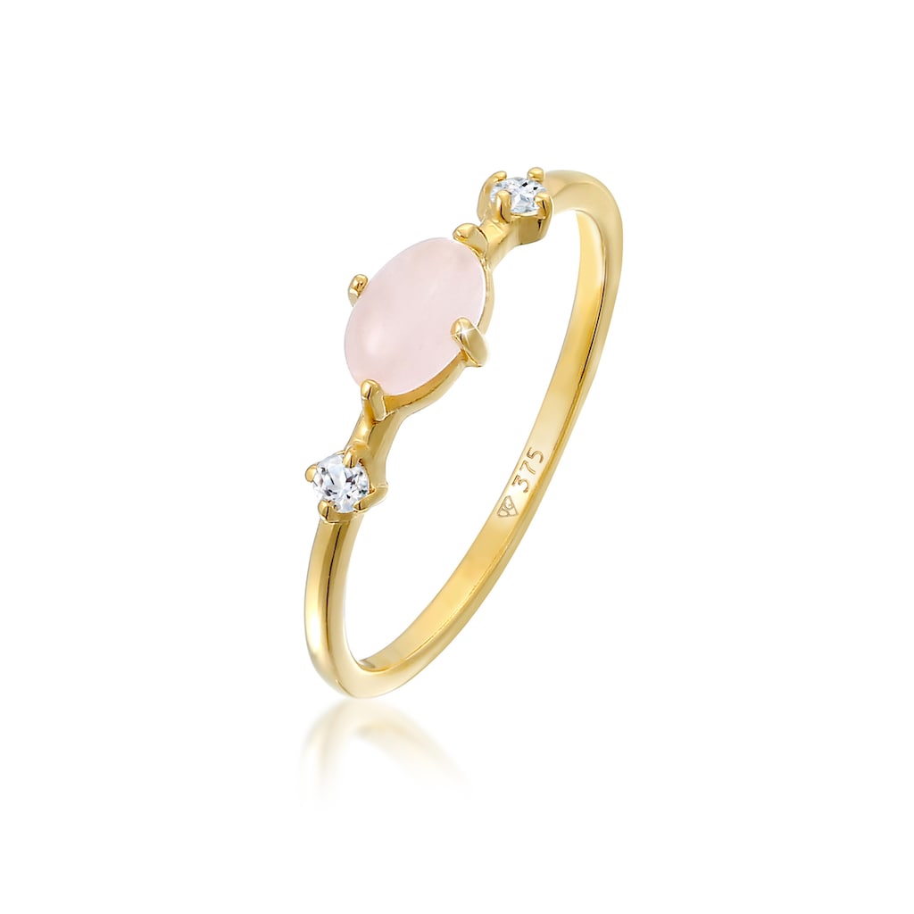 Elli Premium Fingerring »Rosa Quarz Topas Edelstein Klassik 375er Gelbgold«