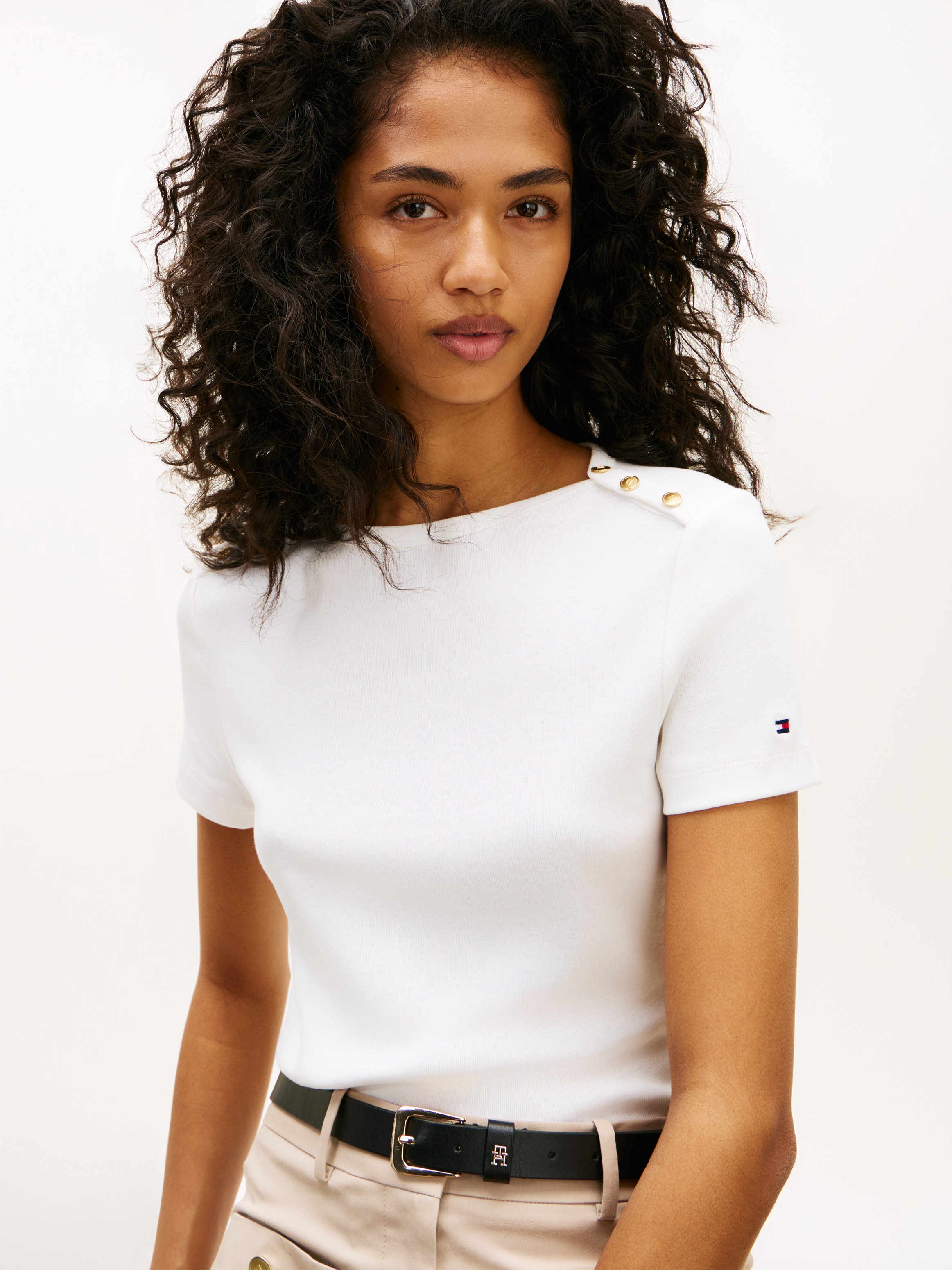 Tommy Hilfiger Kurzarmshirt "GOLD BUTTON SLIM SS TEE" günstig online kaufen