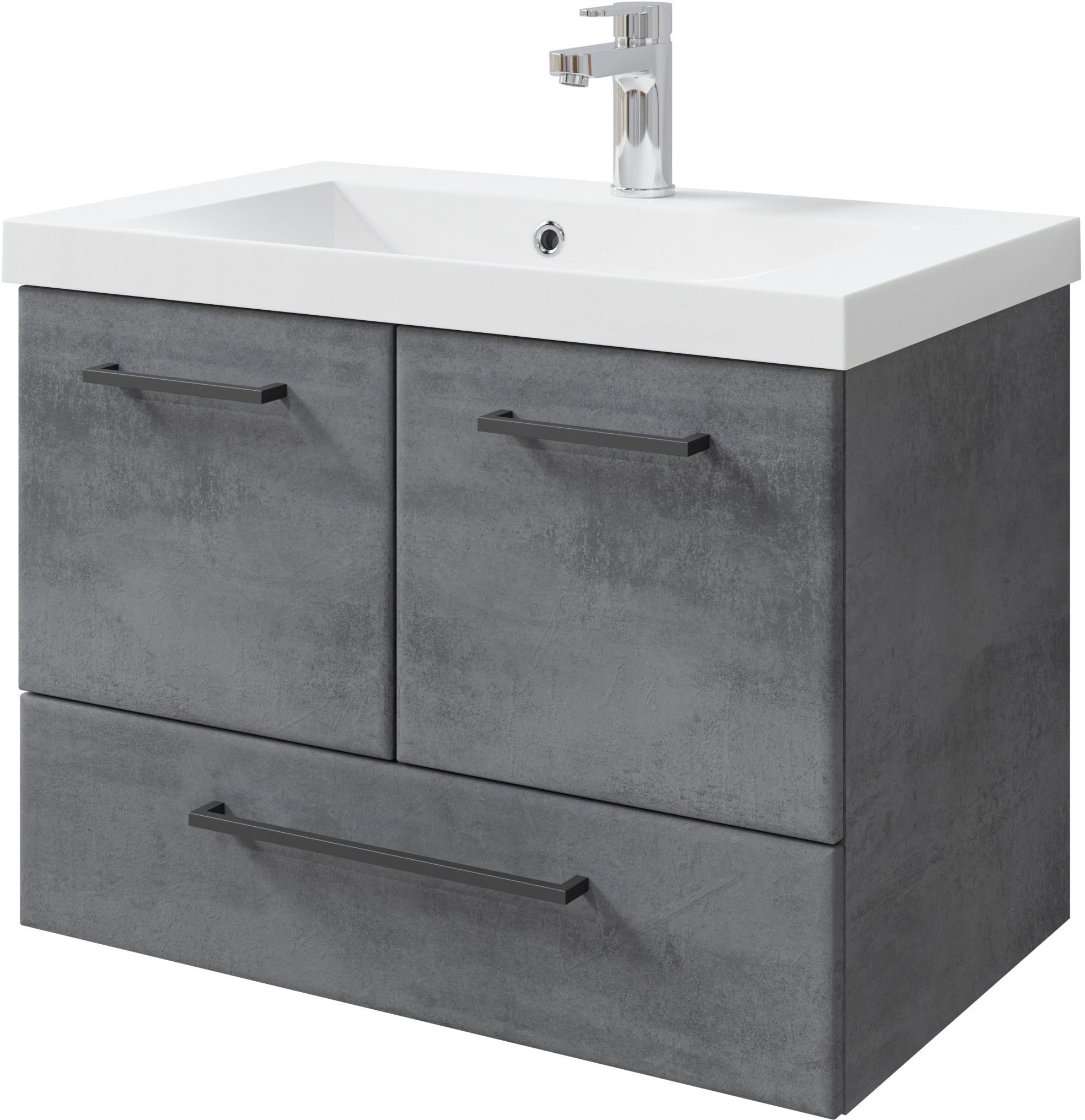 Saphir Badmöbel-Set »Quickset 945 2-teilig, Mineralmarmor-Waschtisch und LED-Spiegelschrank«, (2 St.), Waschplatz 80 cm breit, 5 Türen, 1 Schublade, inkl Türdämpfer, Bad-Set