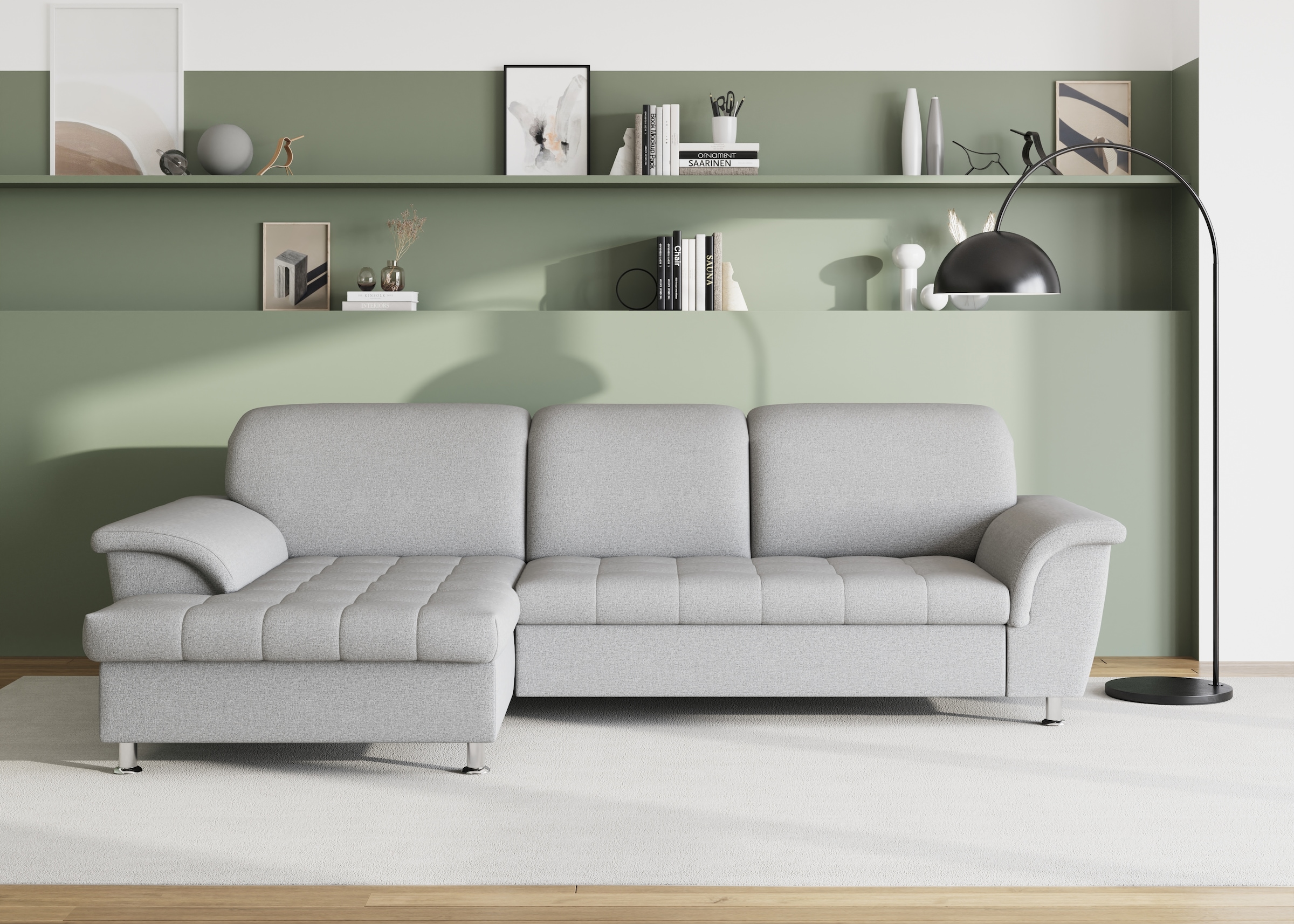 DOMO collection Ecksofa "FRANZI 278x170x81 cm, Steppung im Sitzbereich, L-Form" wahlweise mit Bettfunktion, Bettkasten und Kopfteilverstellung