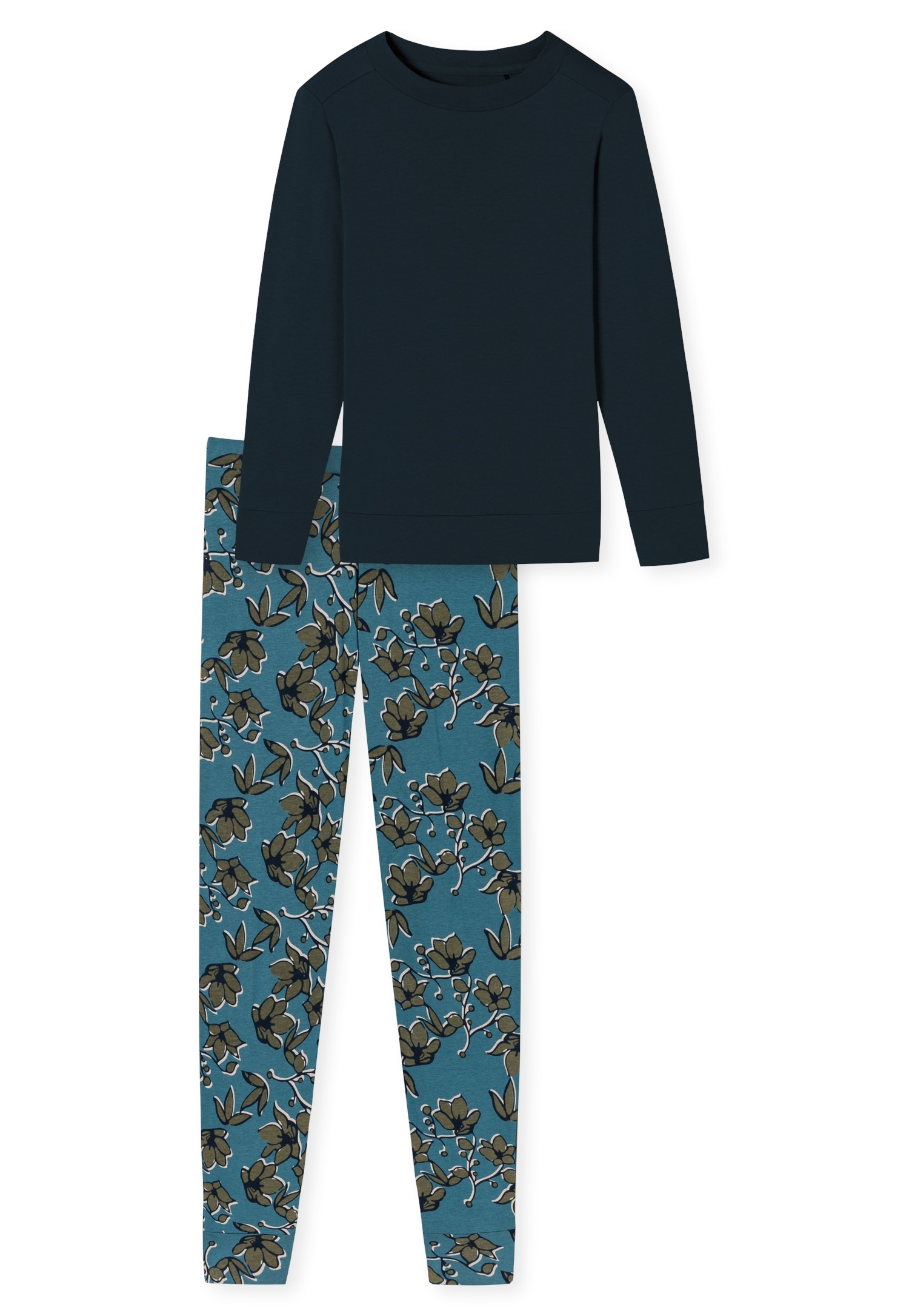 Schiesser Pyjama »Schlafanzug lang«, (Set, 2 tlg.), unifarbenes Oberteil  mit gemusterter Hose online bestellen | BAUR