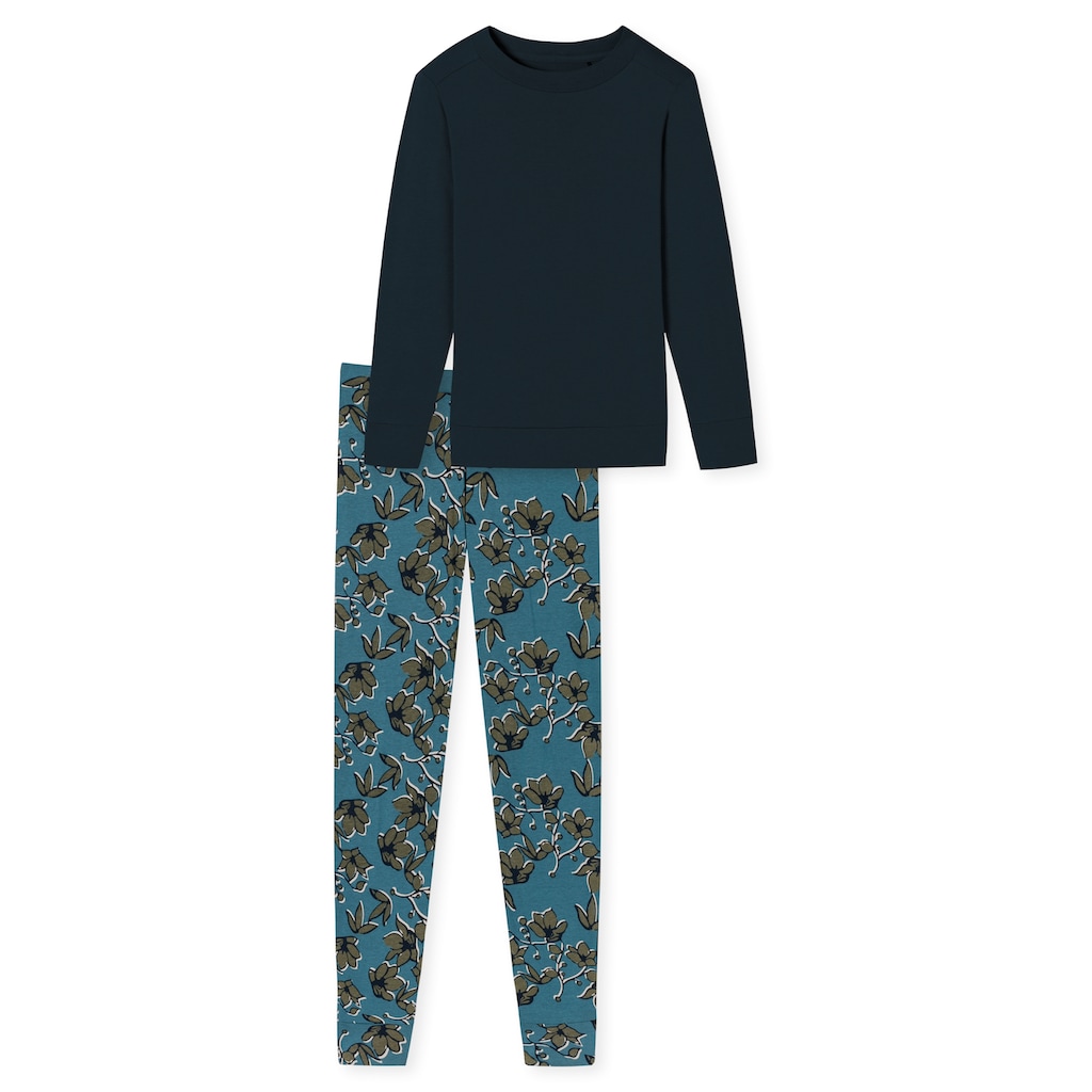 Schiesser Pyjama »"Contemporary Nightwear"«, (2 tlg.), unifarbenes Oberteil mit gemusterter Hose