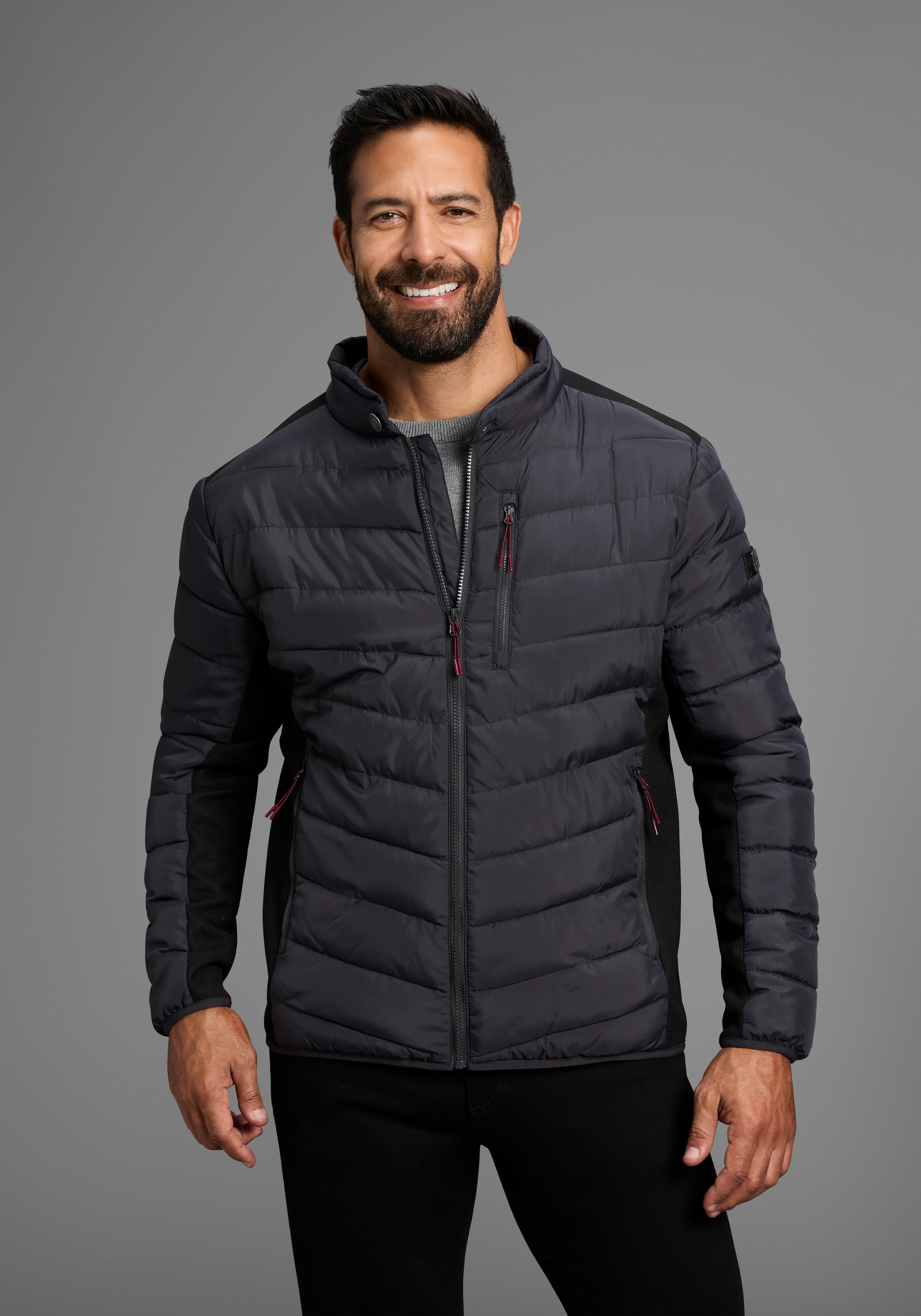 Mans World Steppjacke, ohne Kapuze, mit Reißverschlusstaschen, mit Brusttas günstig online kaufen