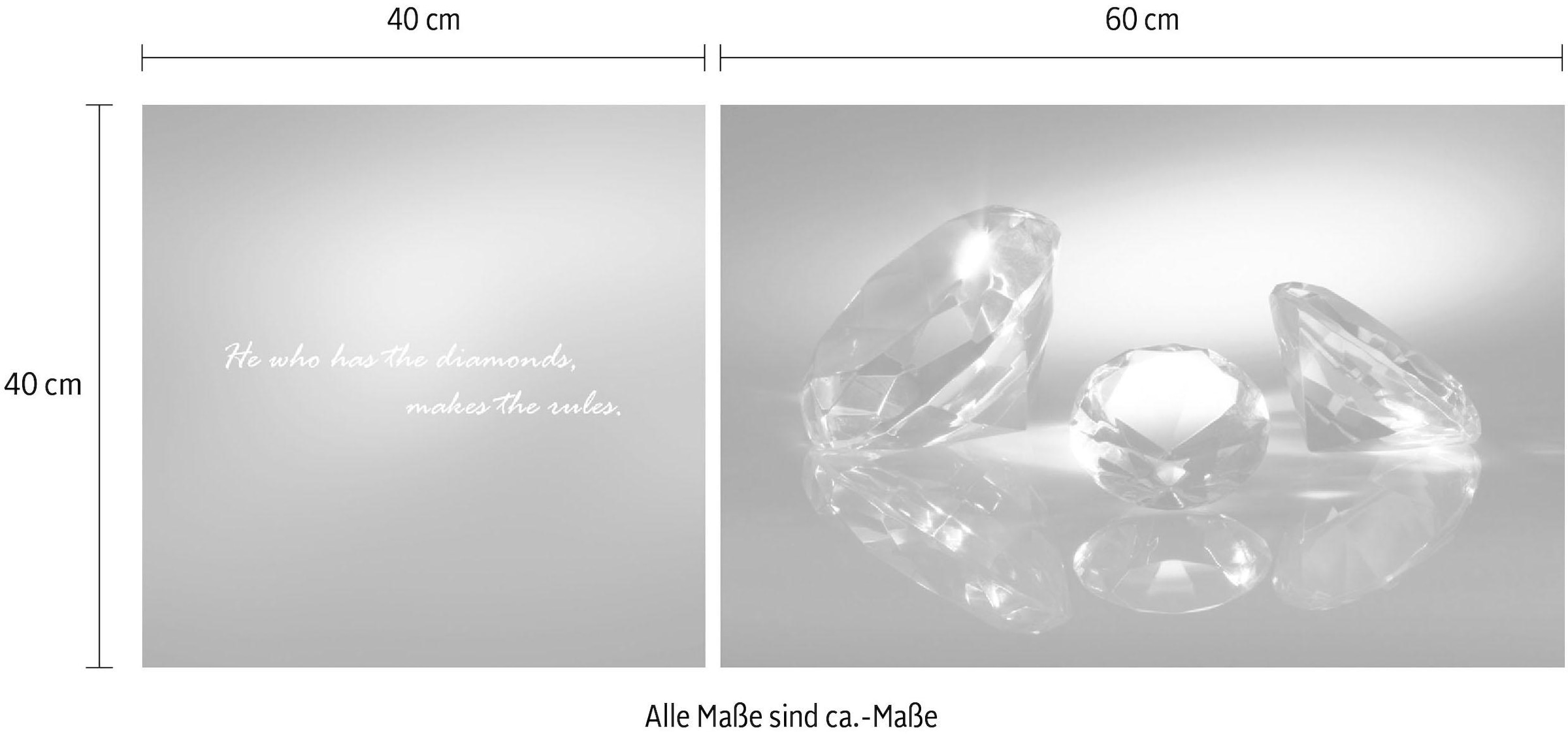 queence Leinwandbild »Diamonds«, Stein-Kunst-Modern-Spa-Spa Bilder-Sprüche-Sprüche & Texte-Schriftzug-Schriftzüge, (Set), Premium-Leinwandstoff, Handarbeit aus Deutschland, Spruch, 2er Set