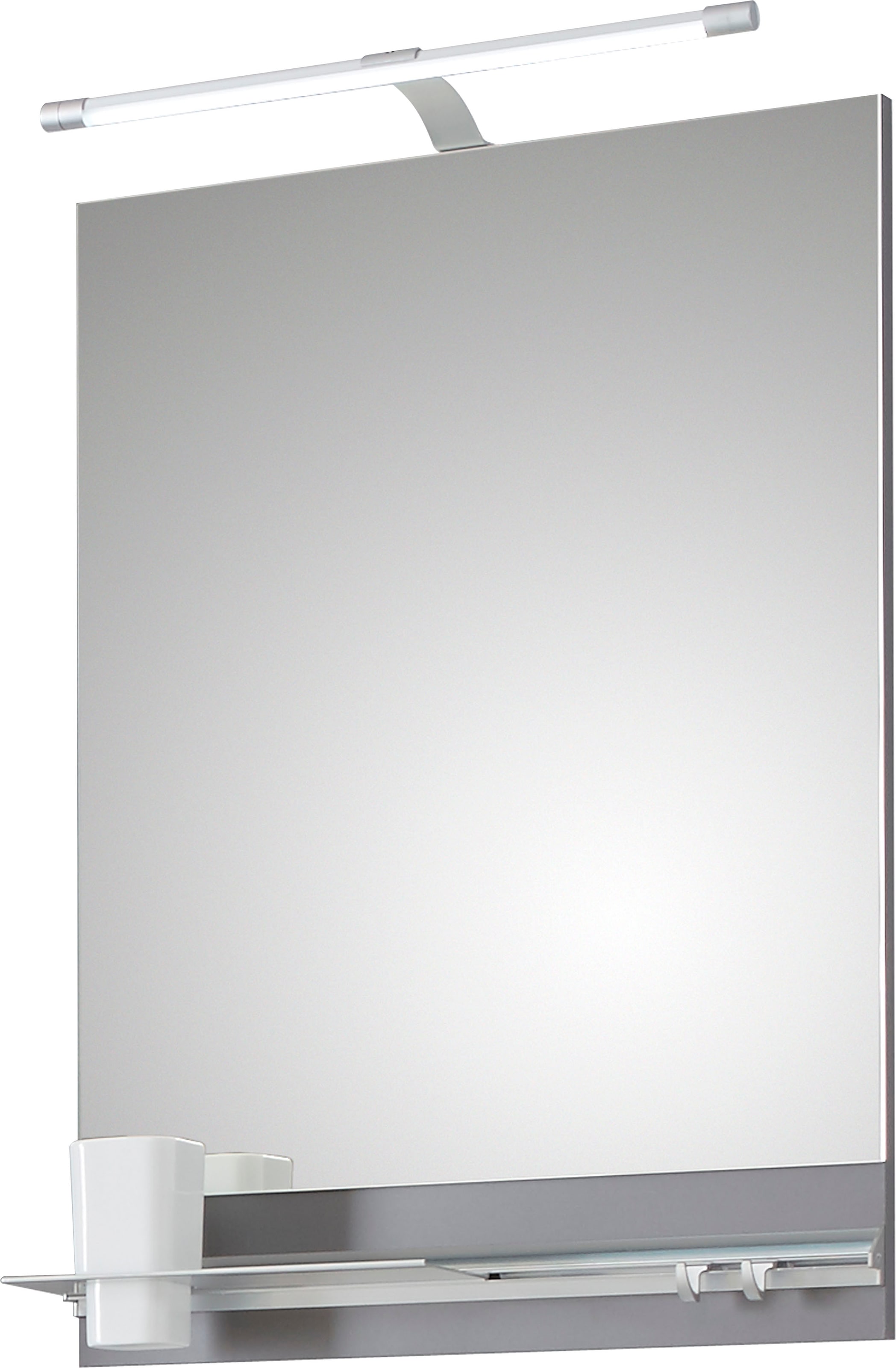 Saphir Badspiegel »Quickset 357 Spiegel 50 cm breit, 70 cm hoch, LED-Beleuchtung, 330LM«, (Set), Flächenspiegel Quarzgrau Matt, rechteckig, inkl. 1 Becher, 2 Haken