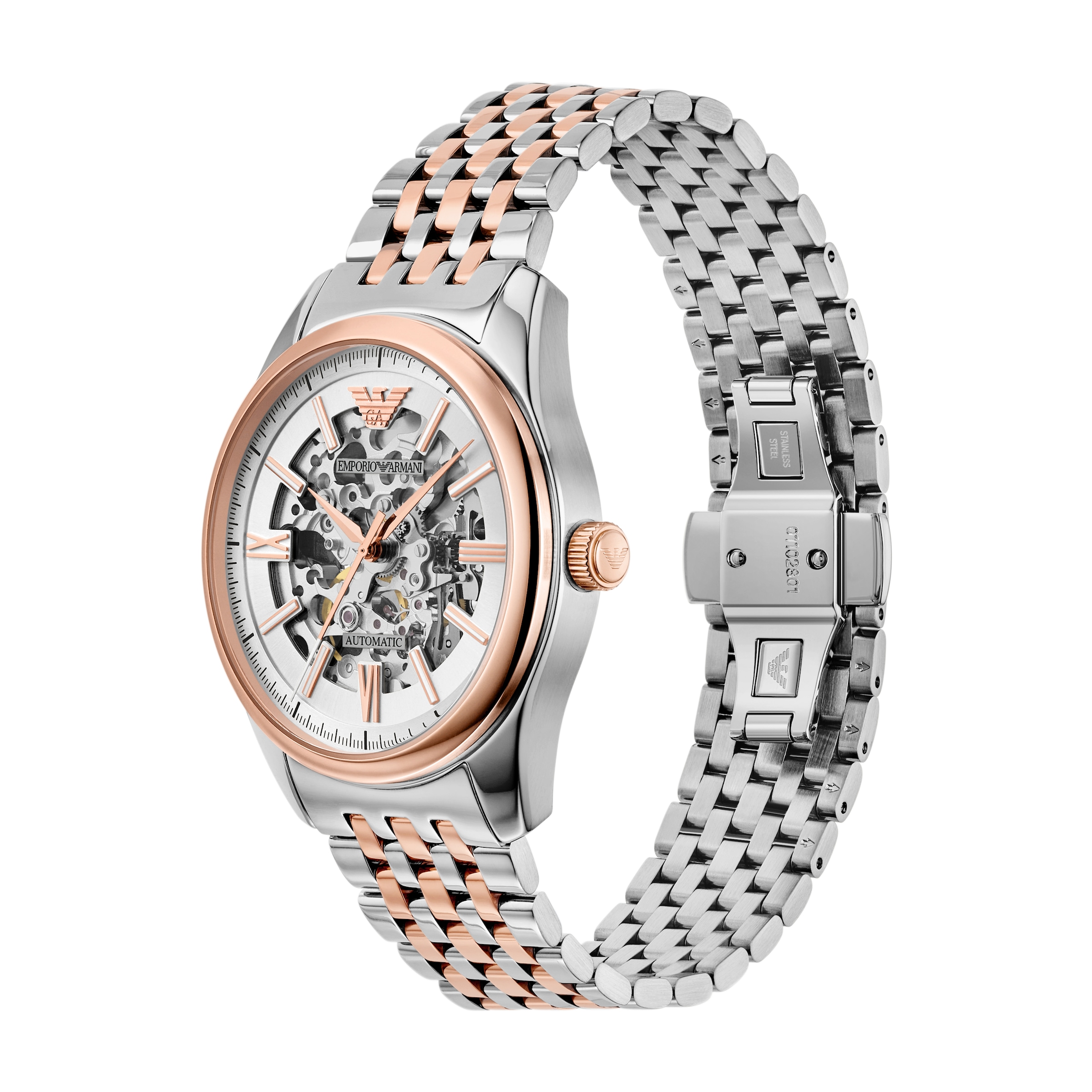 Emporio Armani Automatikuhr, Armbanduhr, Herrenuhr, Mechanische Uhr, Edelstahlarmband, analog