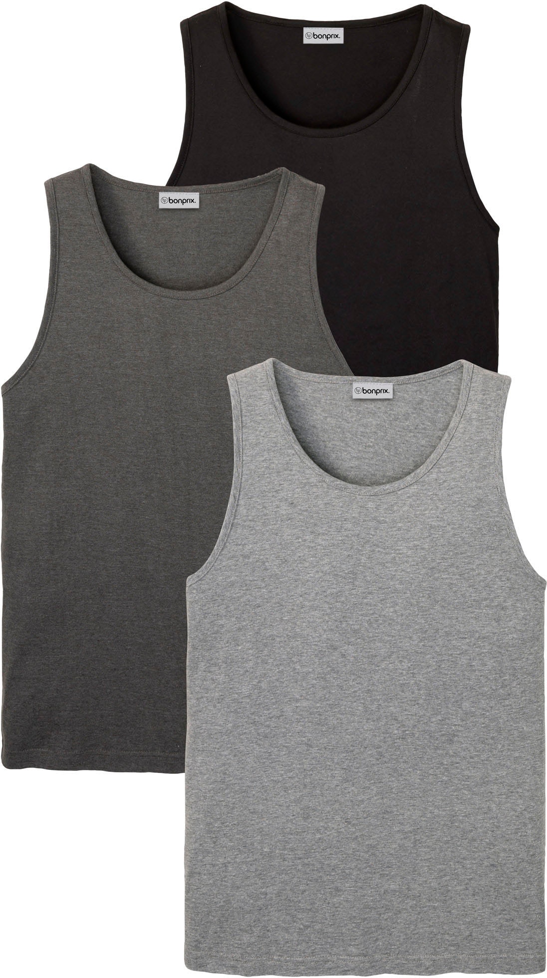 bonprix Tanktop Packung, 3 Stk. Regular Fit, Rundhalsausschnitt günstig online kaufen