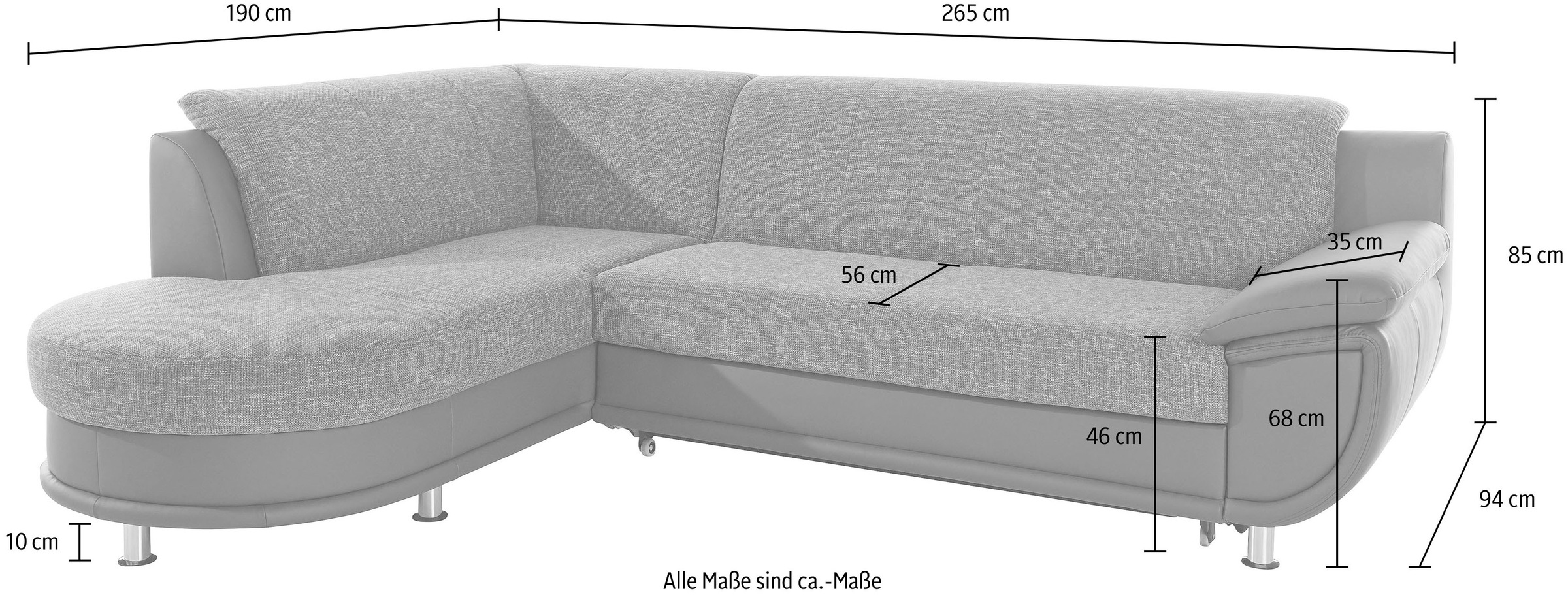 TRENDMANUFAKTUR Ecksofa »Rondo 3, zeitlos und bequem, Materialmix, breite Armlehnen, L-Form«, wahlweise mit Federkern für mehr Komfort, wahlweise mit Bettfunktion