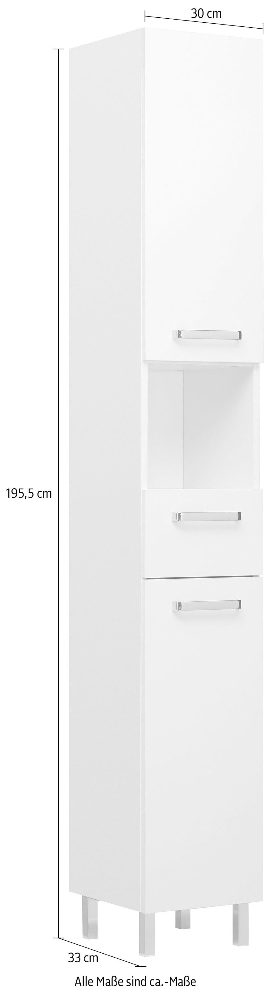 Saphir Hochschrank »Quickset Badschrank 30 cm breit, 2 Türen, 1 Nische, 1 Schublade«, Badezimmer-Hochschrank inkl. Türdämpfer, Griffe in Chrom glänzend