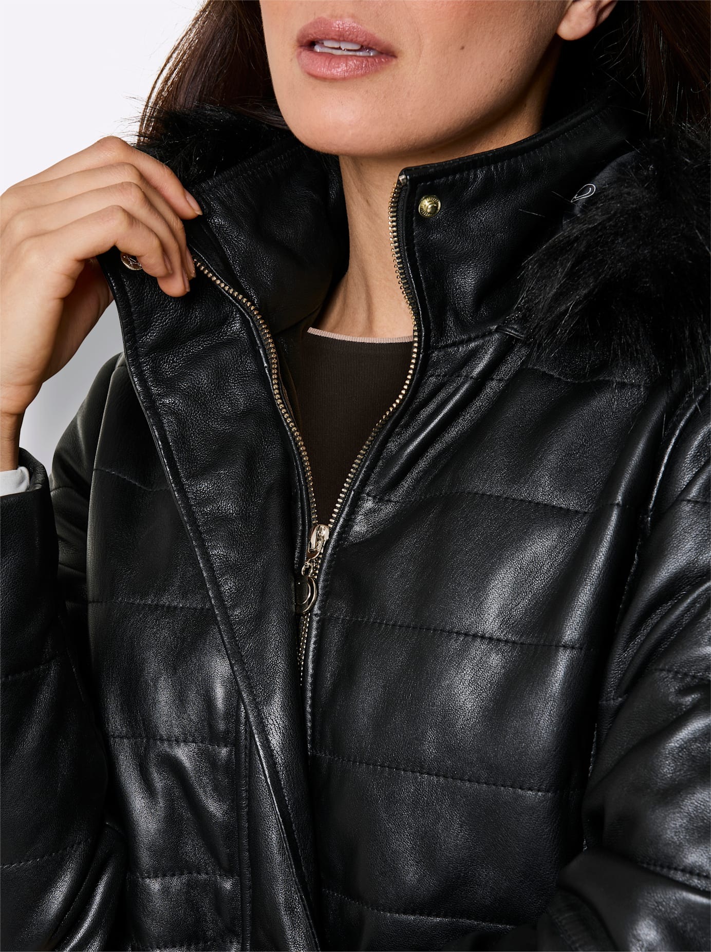 Mainpol Lederjacke mit Kapuze