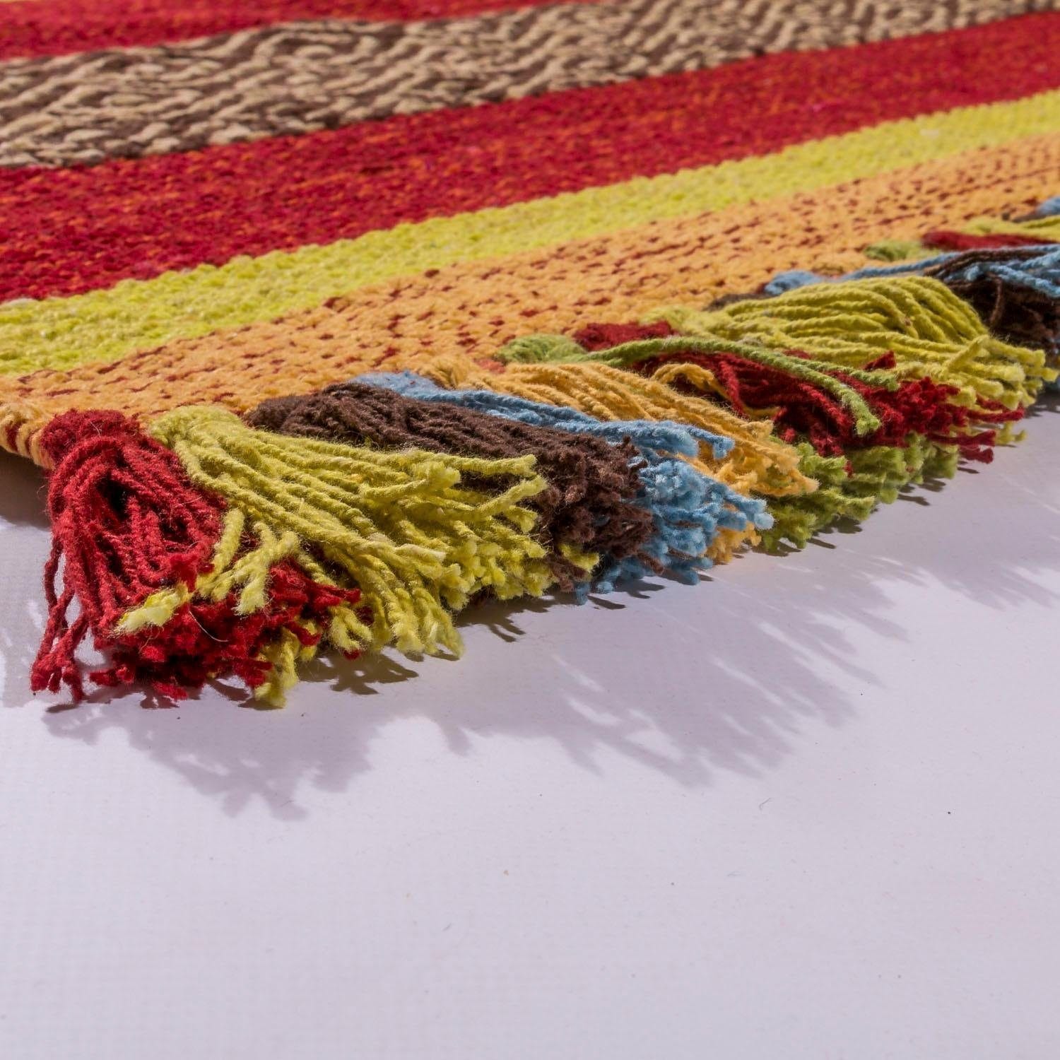 Paco Home Teppich »Kilim 213«, rechteckig, 12 mm Höhe, handgewebter Wendeteppich, reine Baumwolle, gestreift, Wohnzimmer