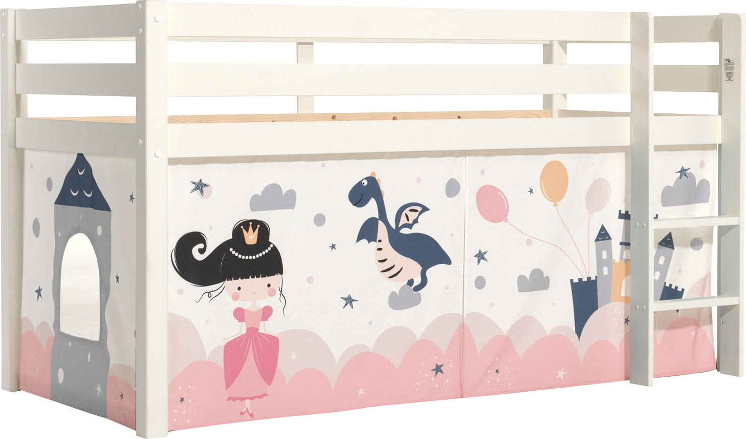 Thumbnail - Vipack Spielbett "Pino, Kiefer massiv, mit Rolllattenrost u. Textil-Set, Made in Europe" B/H/T ca. 210x114x106cm, mit Le...