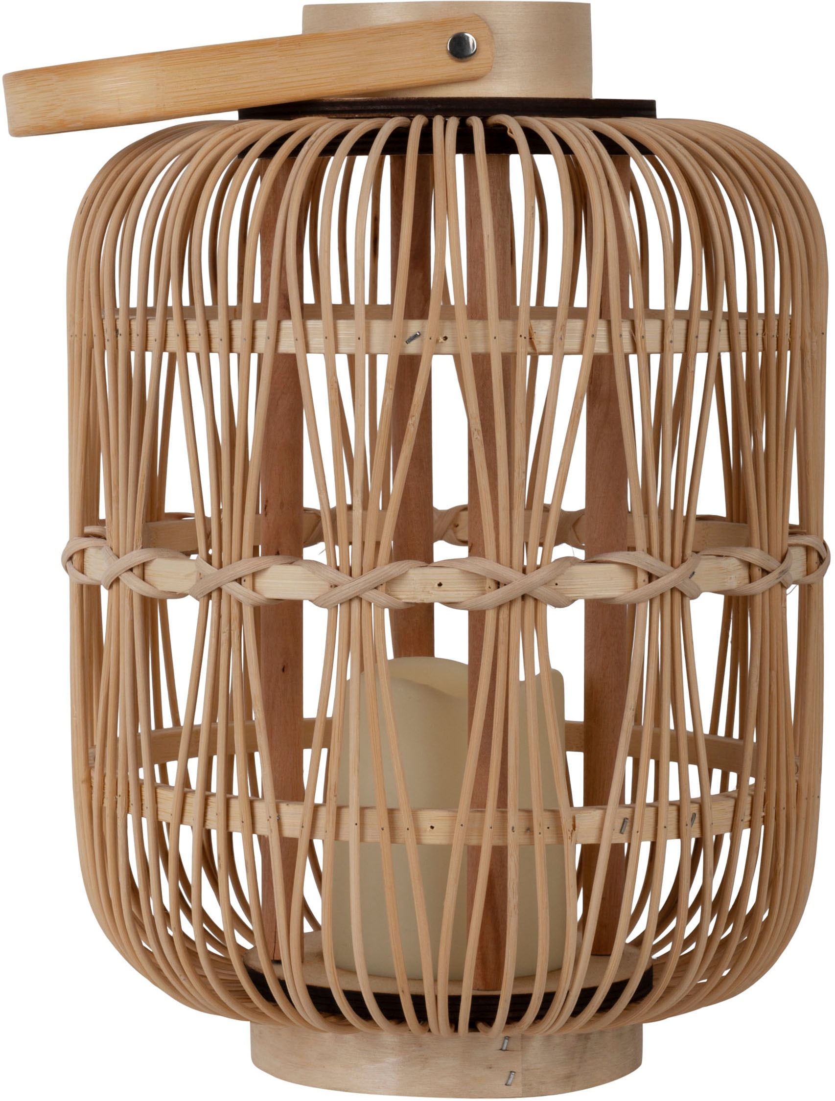 näve LED Dekolicht »Korbinian«, 1 flammig, Rattankorb natur mit Griff inkl. 1x LED-Kerze warmweiß, Timer, IP20