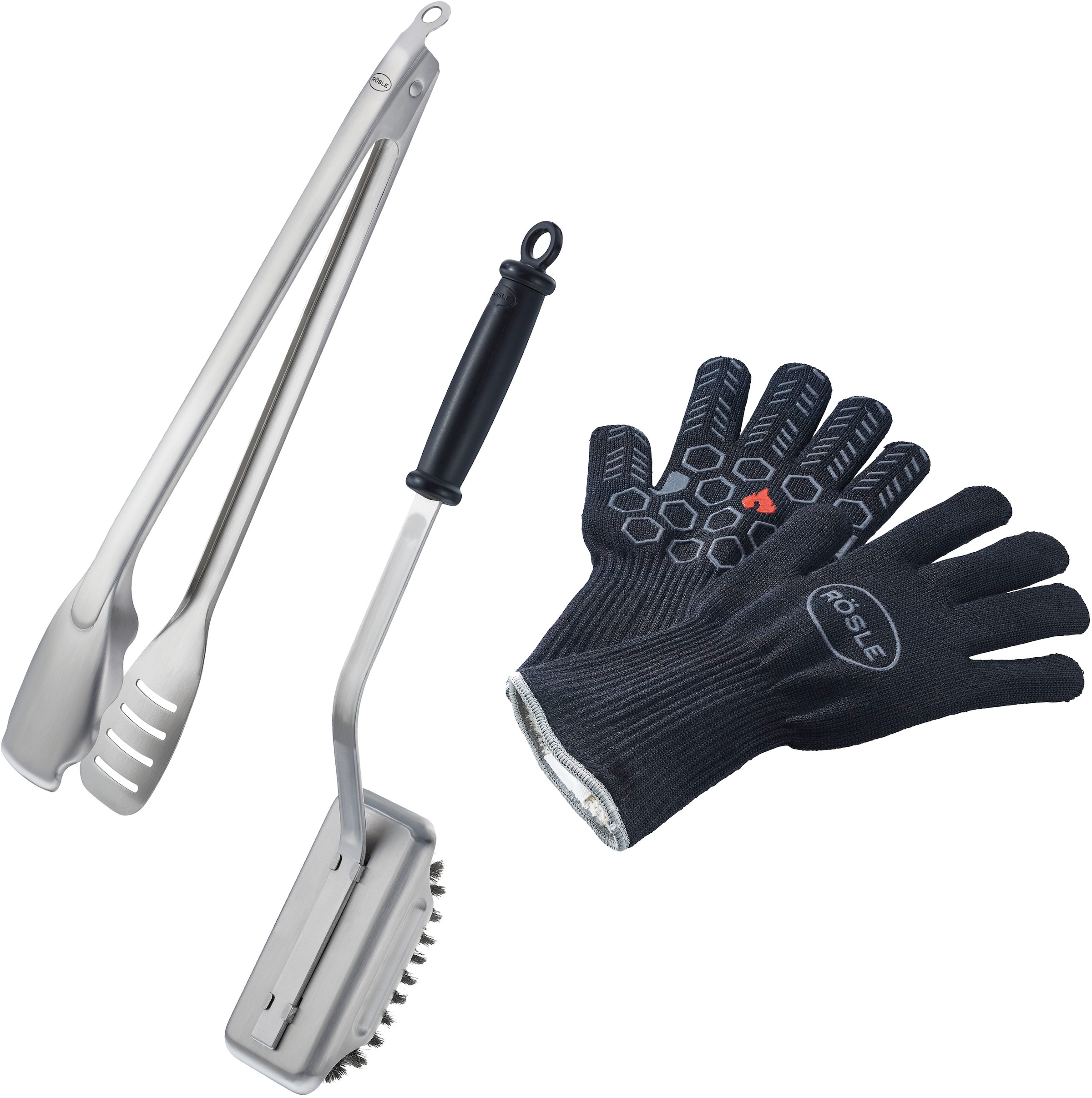 RÖSLE Grillbesteck-Set "BBQ Premium" Grillhandschuhe, BBQ-Grillzange und Re günstig online kaufen