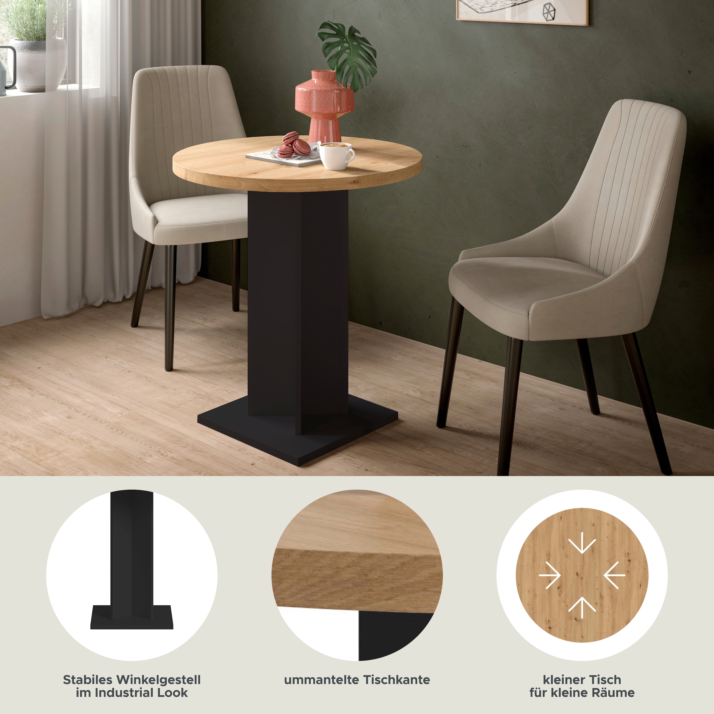 Home affaire Esstisch »GERO, 70x76x70 cm, mit Säulengestell, runde Tischplatte« in verschiedenen Ausführungen erhältlich, 1 Stk. tlg. Tisch, Esstisch, Esszimmer, Esszimmertisch, Küchetisch, Bartisch