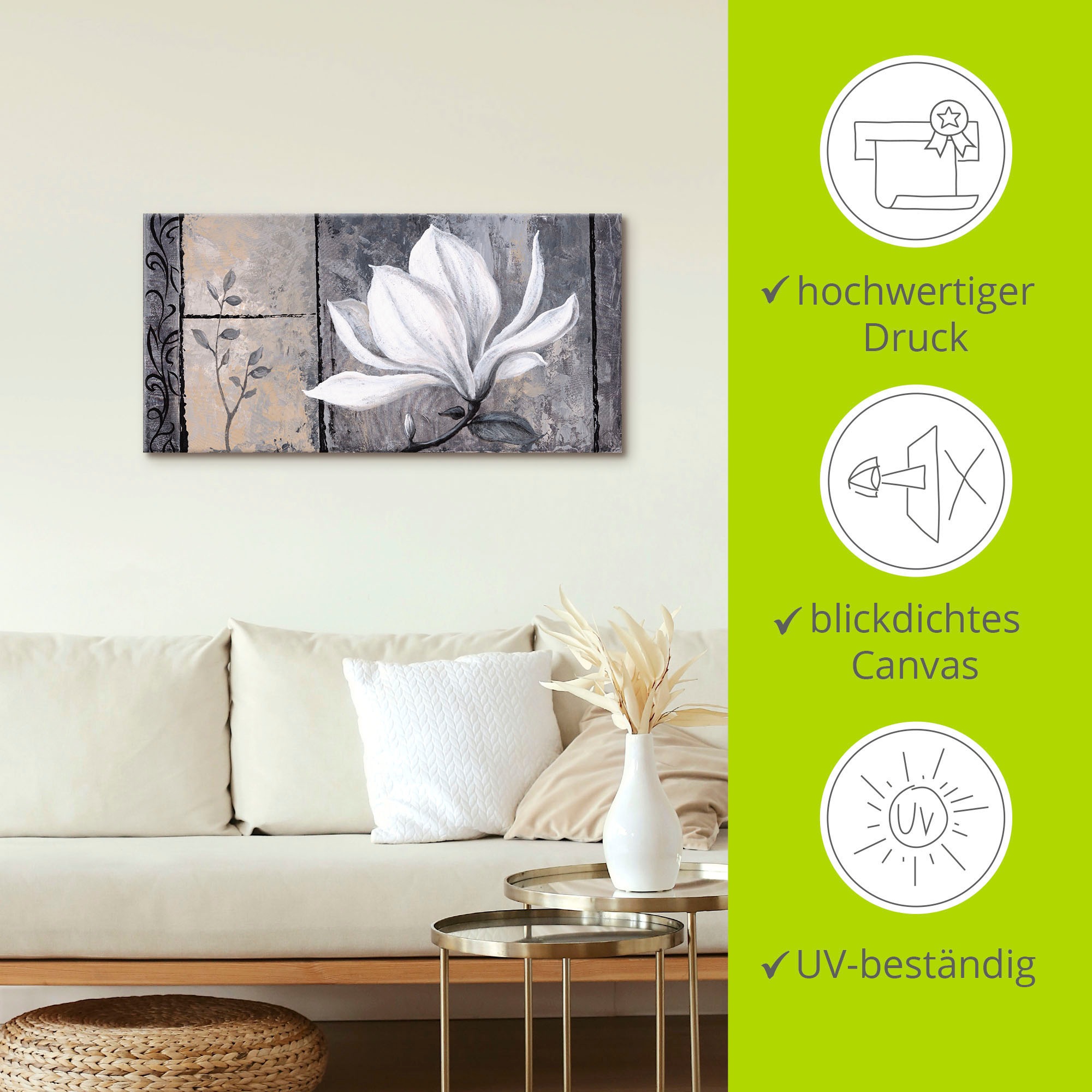 Leinwandbild ARTLAND "Klassische Magnolie", schwarz (farbe bild(er): schwarz), B:150cm H:75cm, Bilder, Leinwandbild, auf Holzrahmen gespannt 3