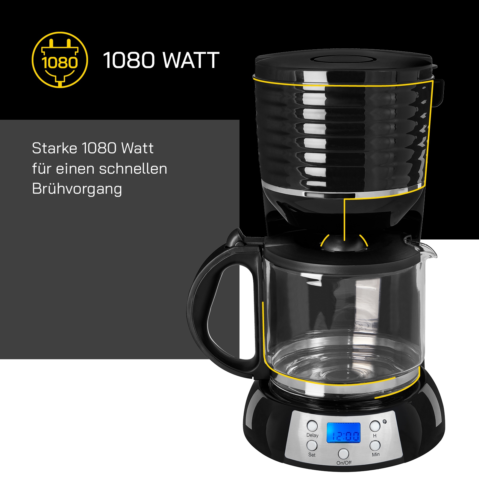 Gutfels Filterkaffeemaschine »COFFEE 3300 C« 1,5 l Kaffeekanne Papierfilter 1x4 1,50 L Glaskanne, 1080 Watt