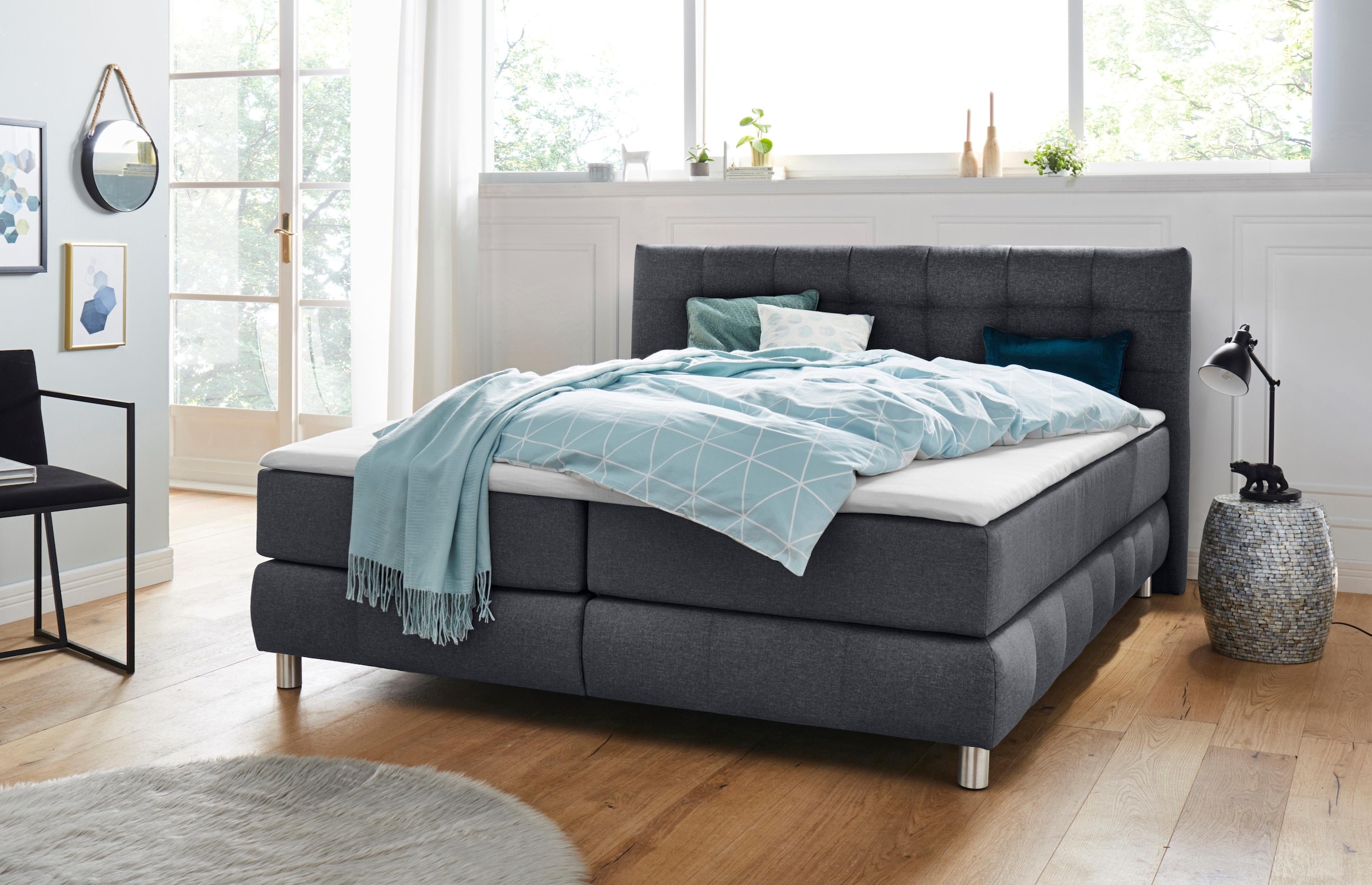 andas Boxspringbett »Salo XXL«, in Samtoptik oder Struktur, 6 Breiten in Überlänge 220cm, 4 Härtegrade