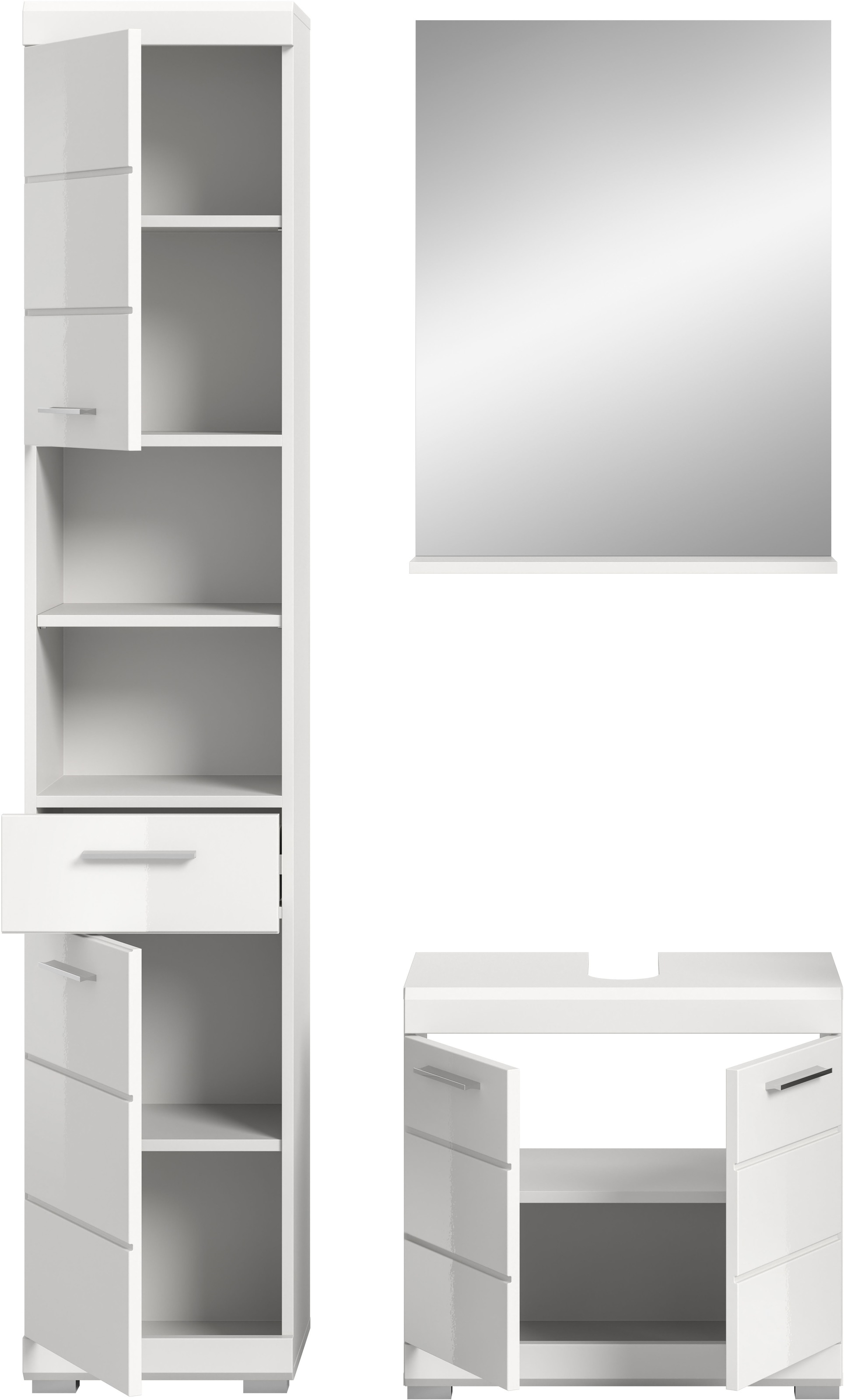 INOSIGN Badmöbel-Set »Siena, 3 teilig, bestehend aus:«, (Set, 3 St., TOPSELLER!), Hochschrank, Waschbeckenunterschrank, Spiegel