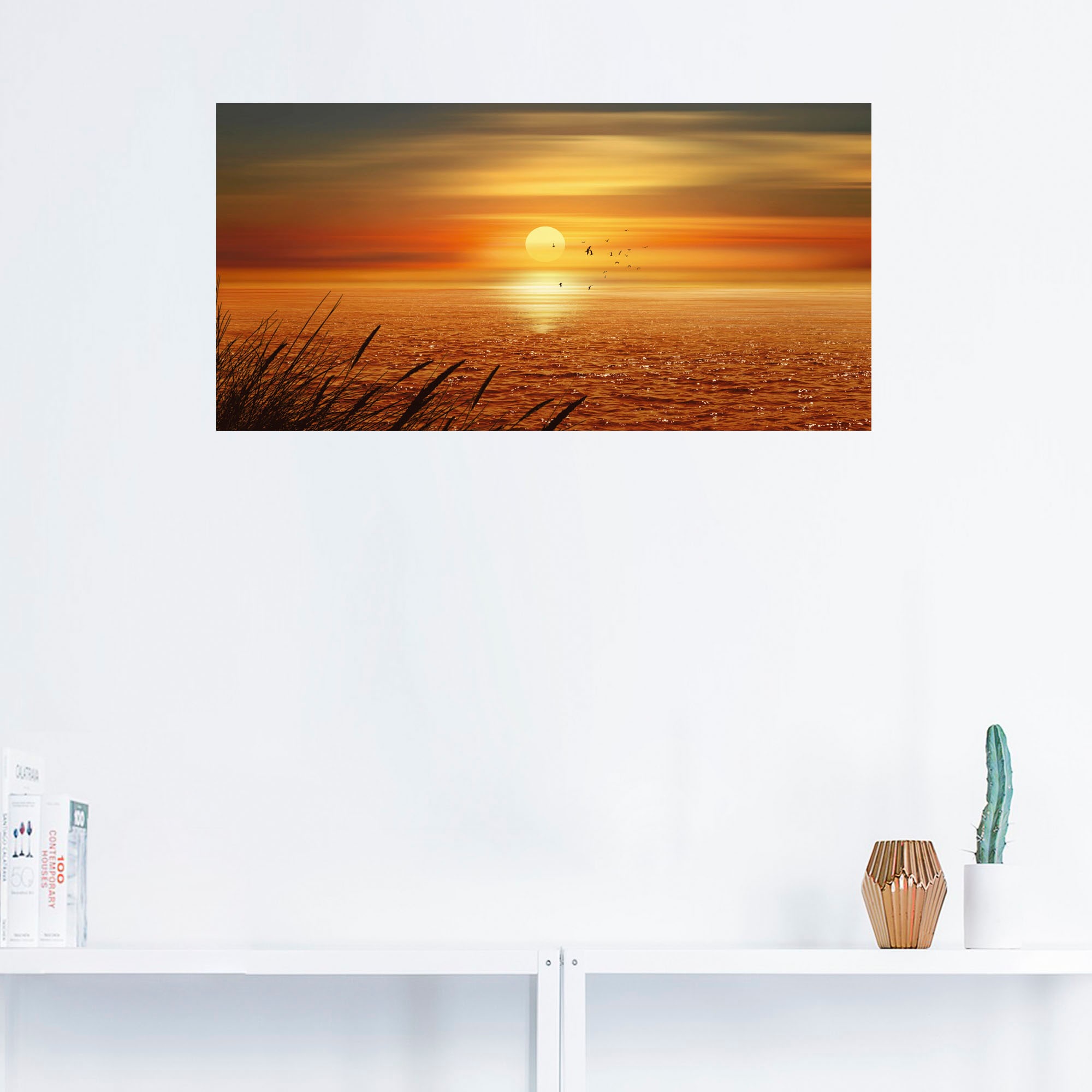 Artland Wandbild »Sonnenuntergang über dem bestellen als BAUR Meer«, Sonnenaufgang Poster & in Wandaufkleber versch. -untergang, oder (1 St.), Größen Leinwandbild, 