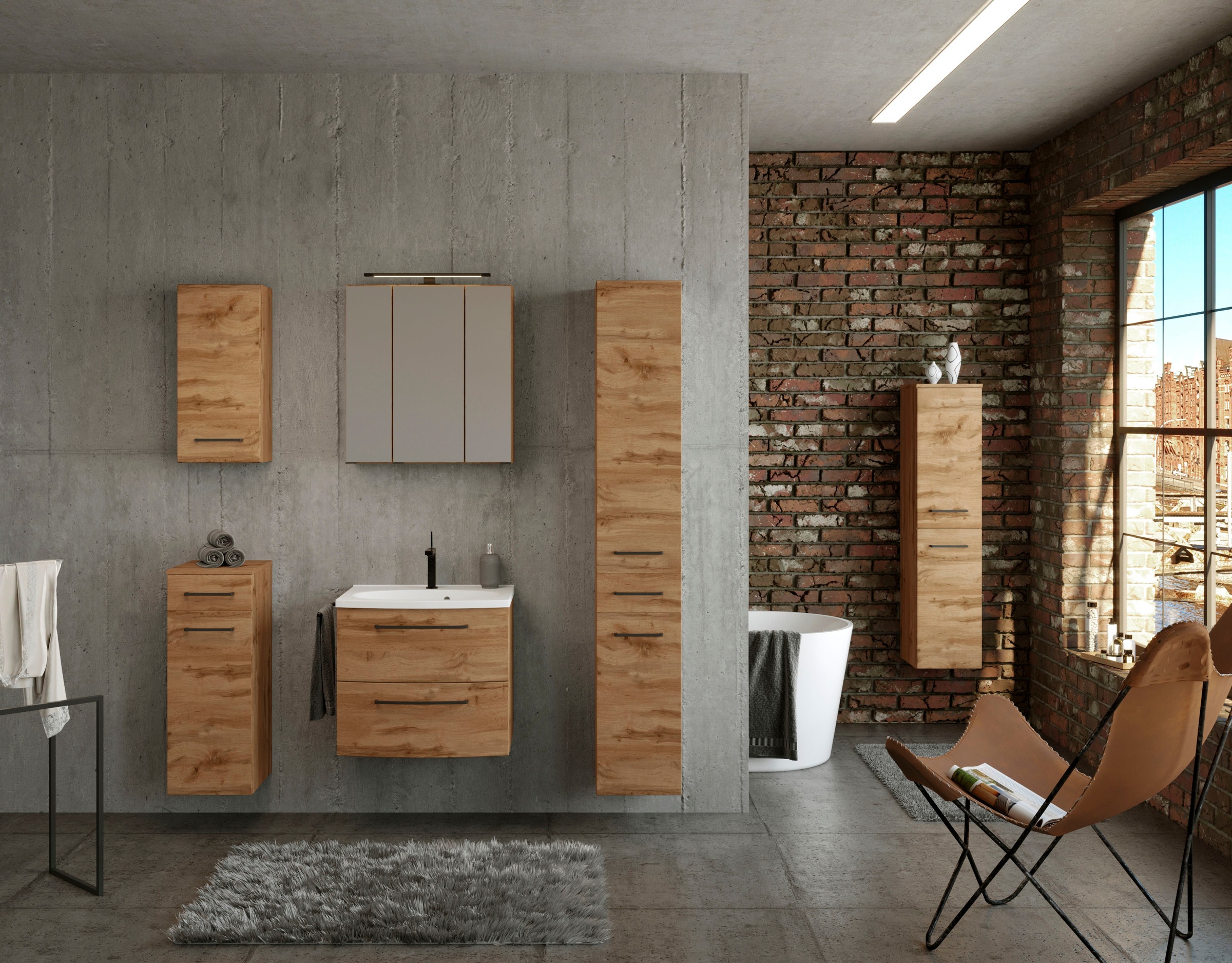 welltime Waschbeckenschrank »Chicago«, Badmöbel, Waschtisch mit Mineralgussbecken, Breite 60 cm, Softclose