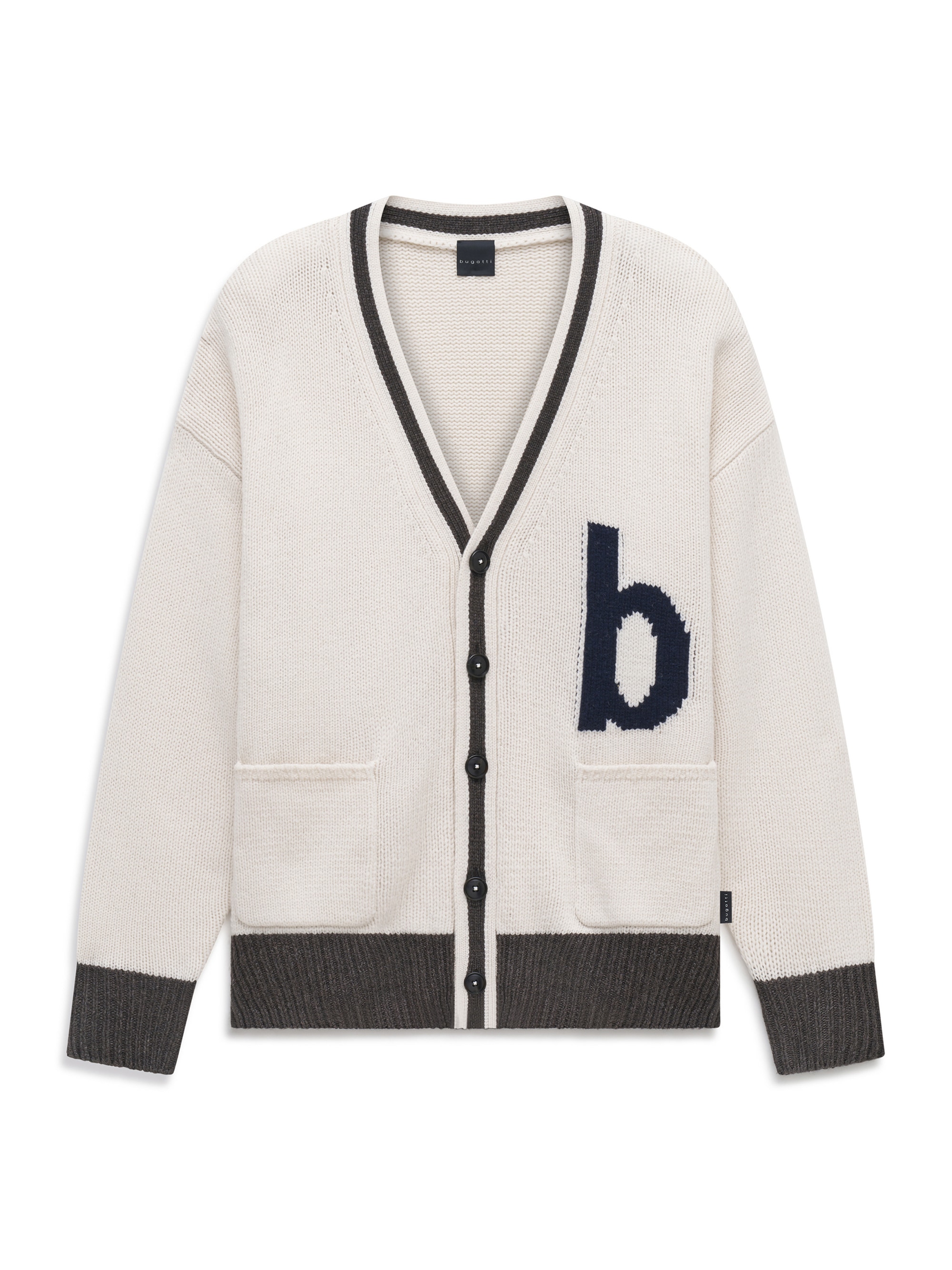 bugatti Strickjacke »Regular Fit« Regular Fit Wollmix V-Ausschnitt Logo