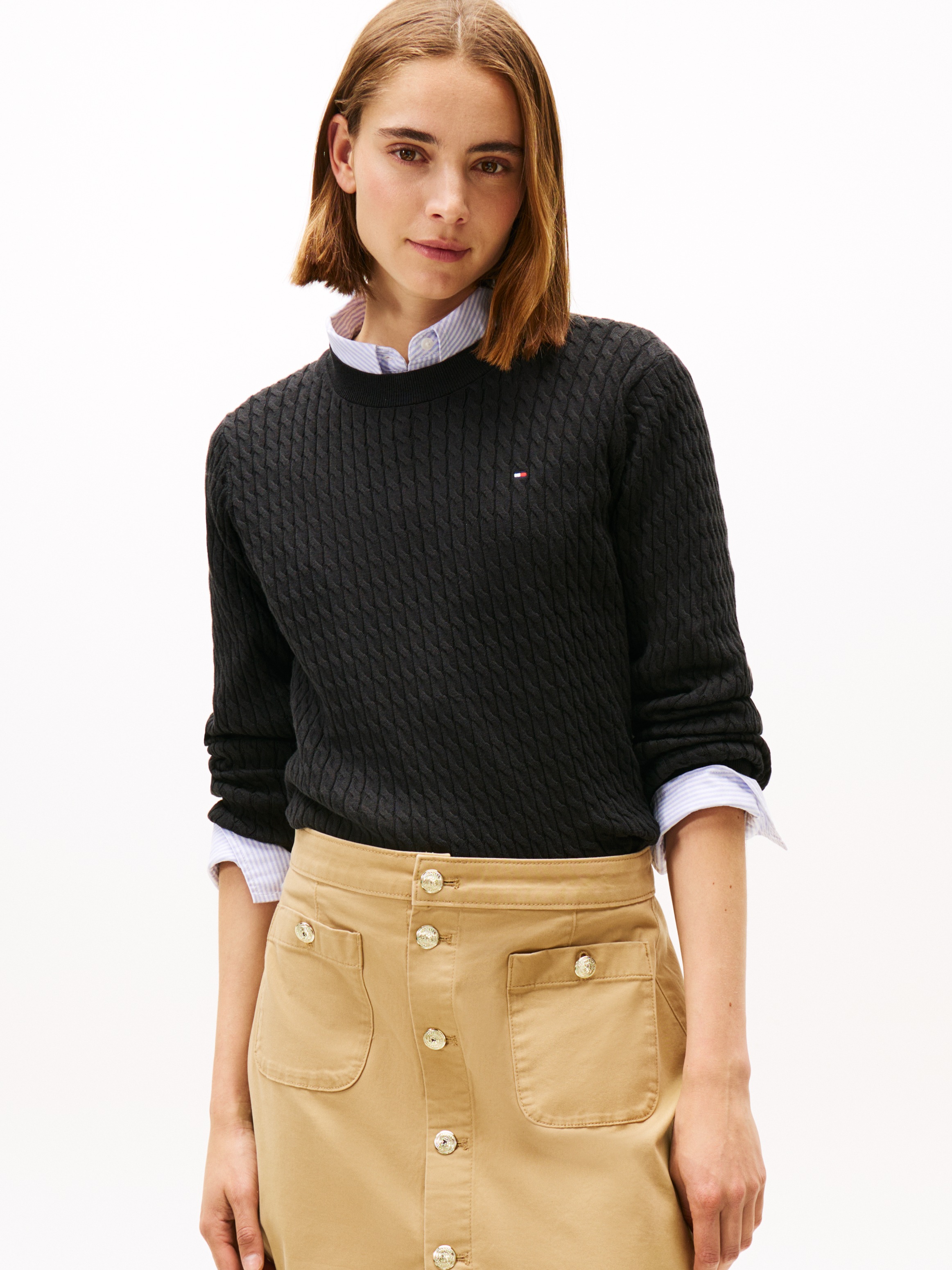 Tommy Hilfiger Rundhalspullover "CO CABLE C-NK LS SWEATER", mit Zopfmuster günstig online kaufen