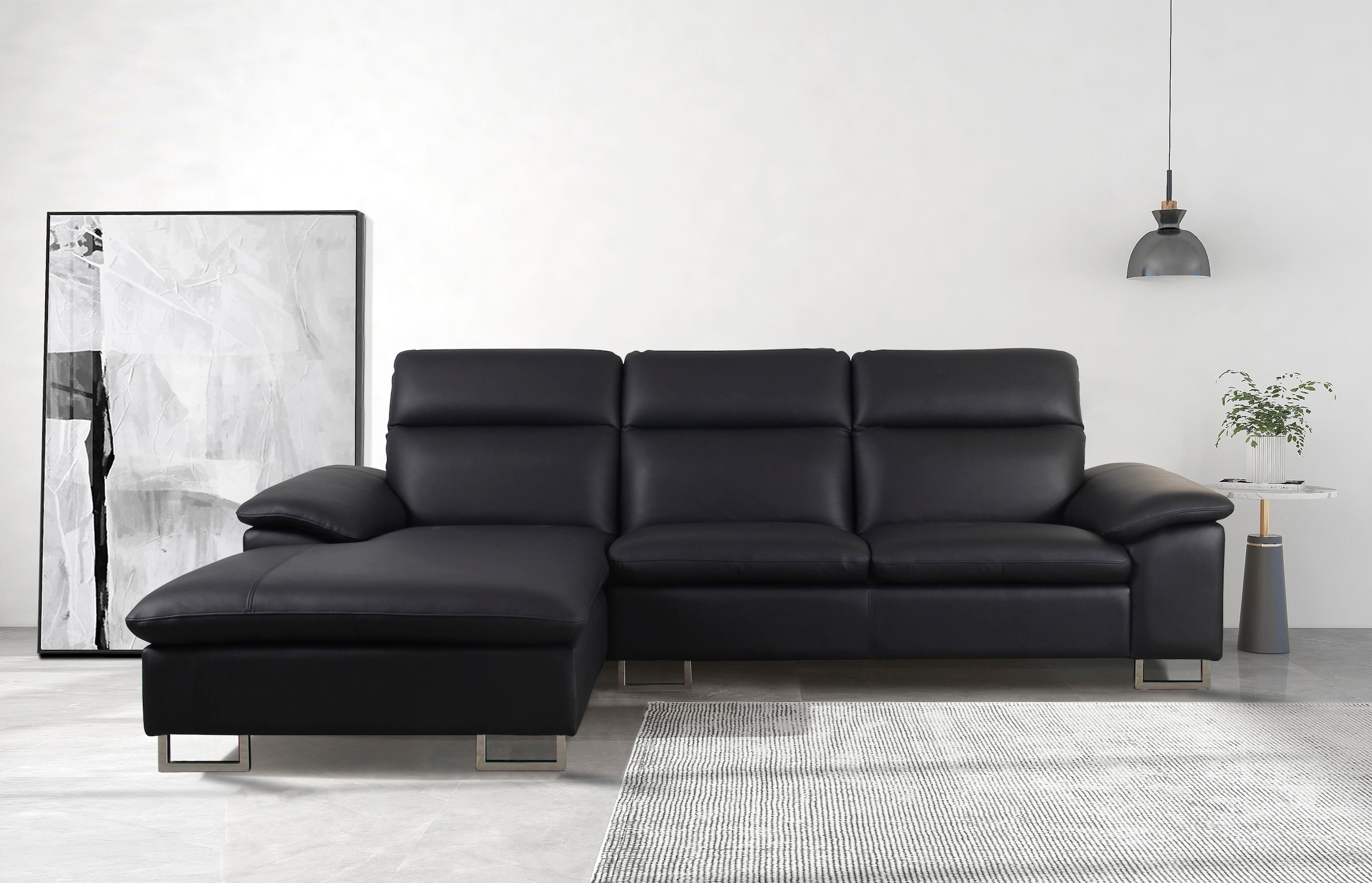 Places of Style Ecksofa, in NaturLEDER®, mit 7-fach verstellbaren Rückenlehnen und Metallfüßen