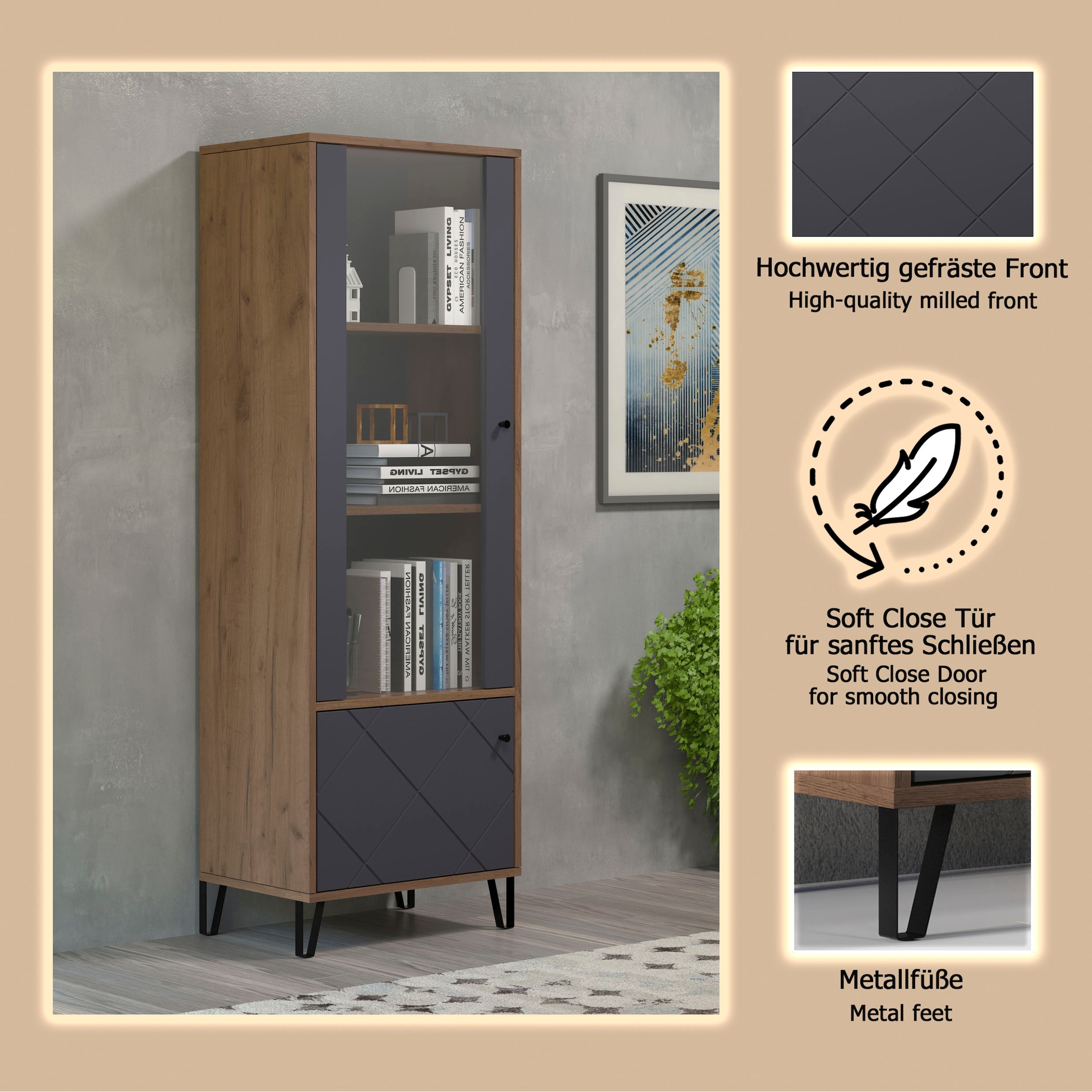 Places of Style Vitrine »Molveno«, (1 St.), Standvitrine mit 2 Türen - (B/T/H) 63/40/172 cm