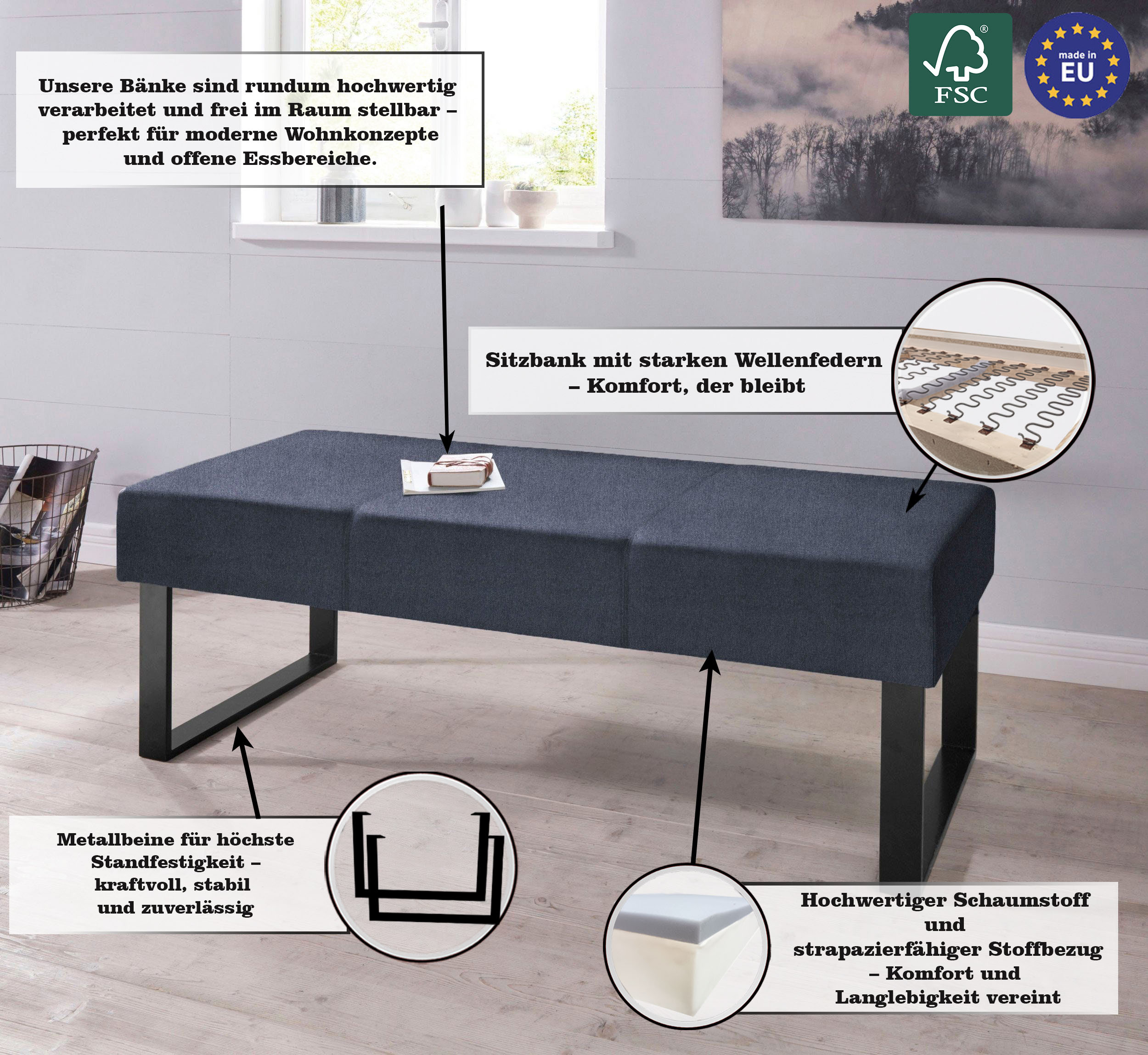 Thumbnail - Home affaire Sitzbank "Oliver", Breite 140cm, mit Metallgestell