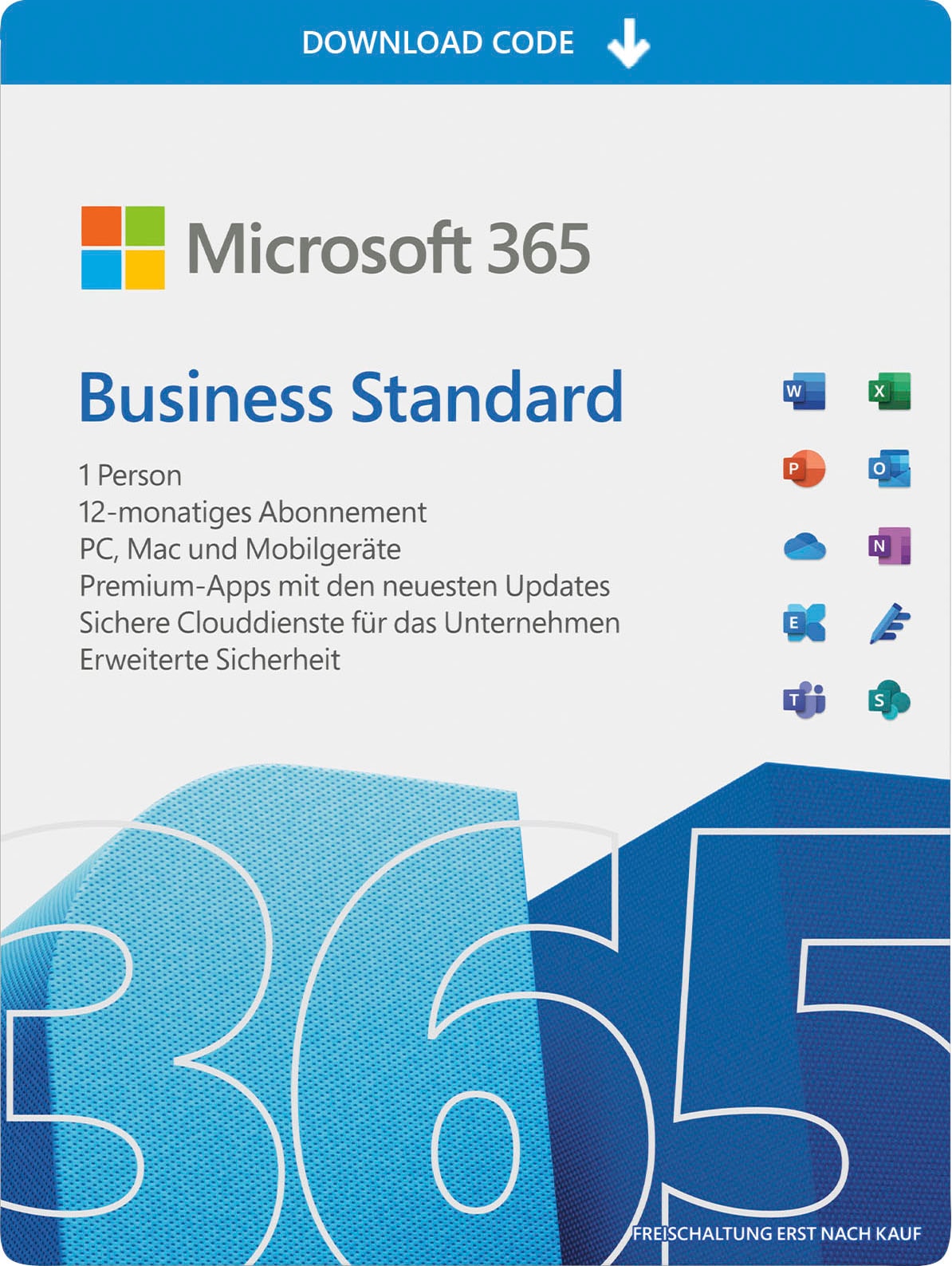 Microsoft Officeprogramm »original Microsoft 365 Business Standard für Unternehmen«, Premium-Office-Apps, 1 TB OneDrive Cloudspeicher, Product Key in Box