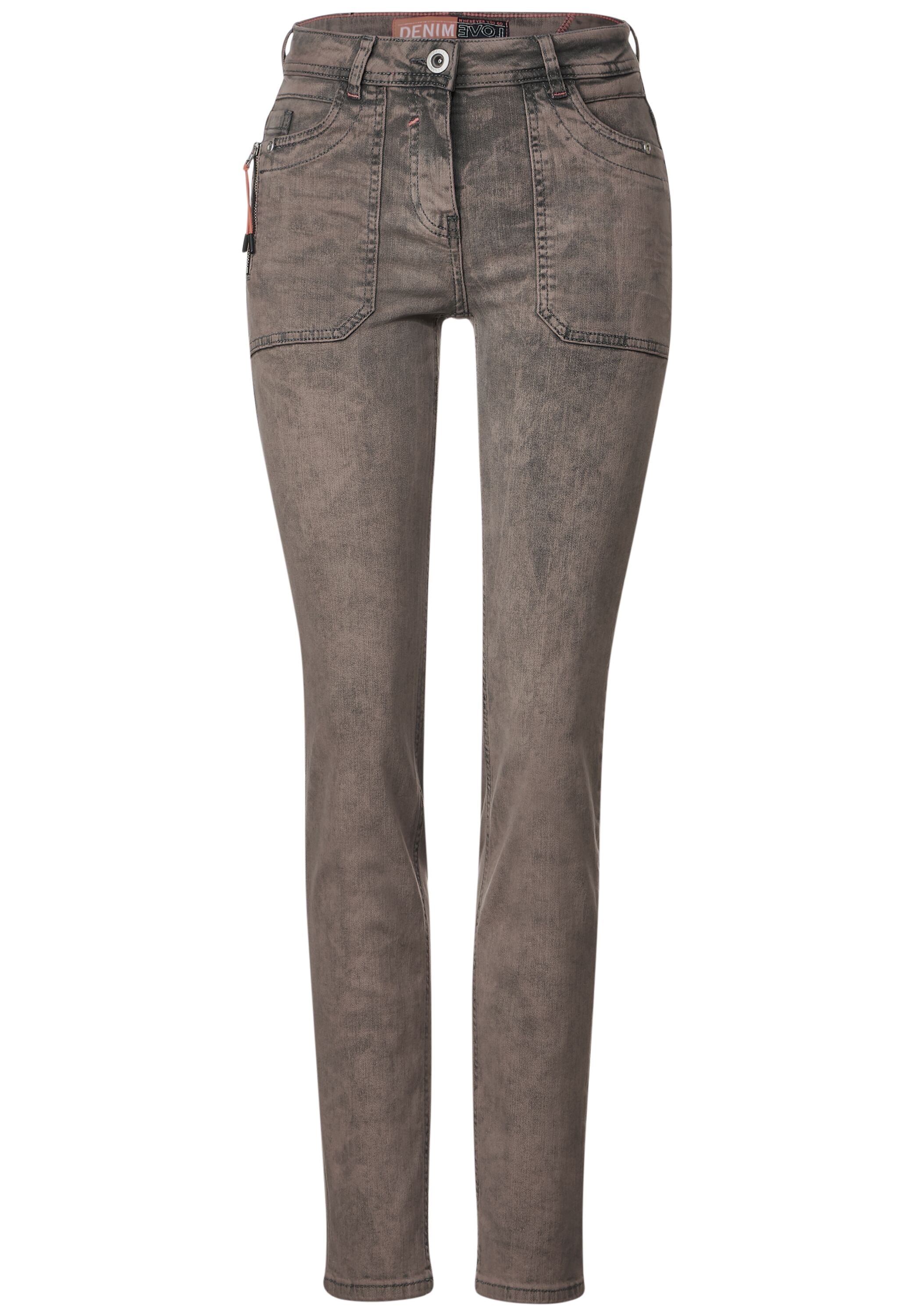 Style »Damenjeans seitlich Cecil mit | kaufen BAUR Slim-fit-Jeans Toronto«, Mit für Waschung, modischer Tasche Zipper