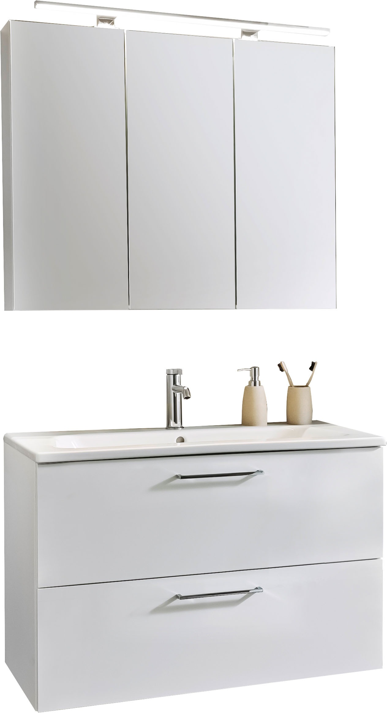 Nolte SPA Badmöbel-Set "Lux Nolte Waschtisch-Set" Spiegelschrank, Keramikbecken, Waschtisch 2 Auszüge, LED, erw., li/re