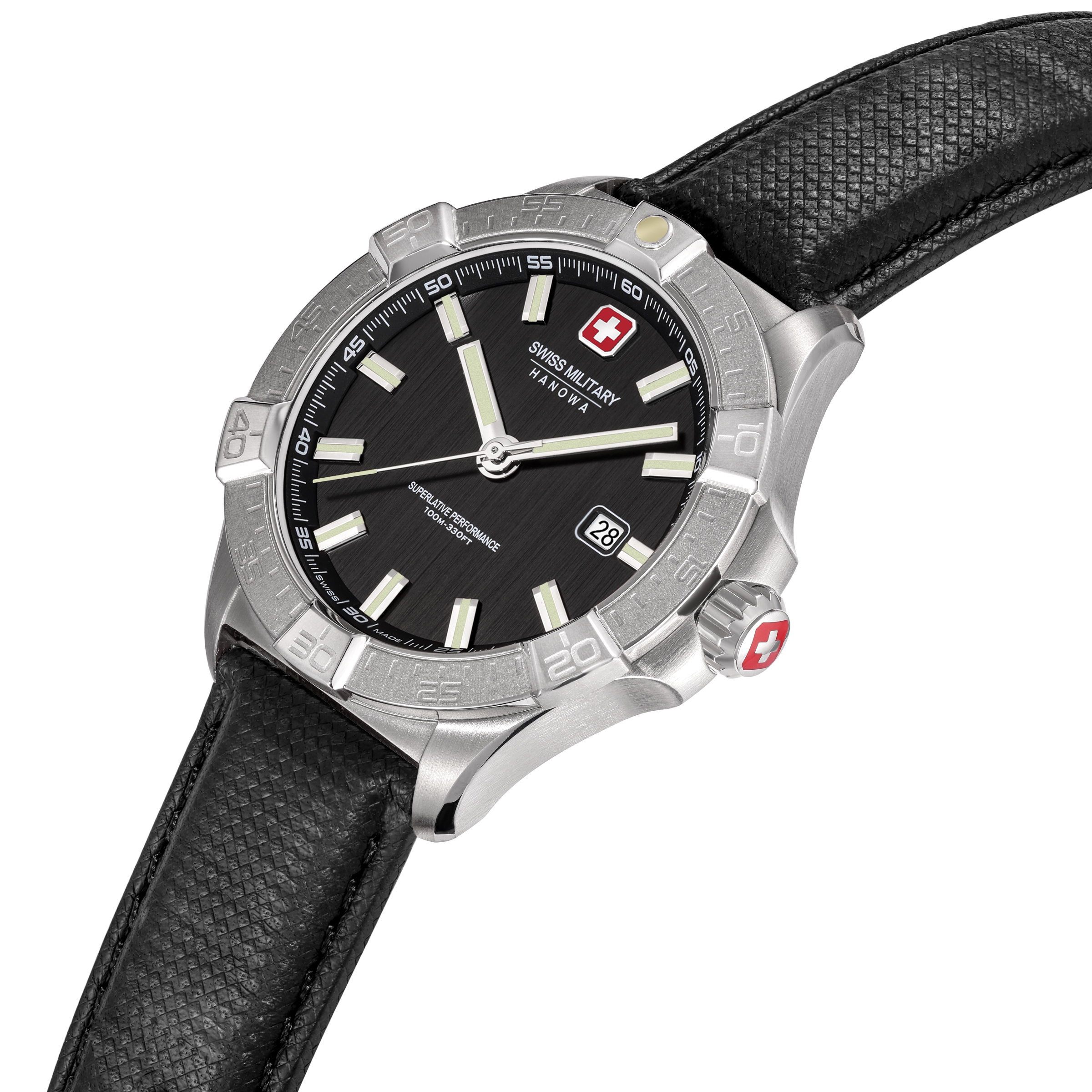 Swiss Military Hanowa Quarzuhr »Jockworth« Armbanduhr, Herrenuhr, Swiss Made, Lederarmband, analog, Tag