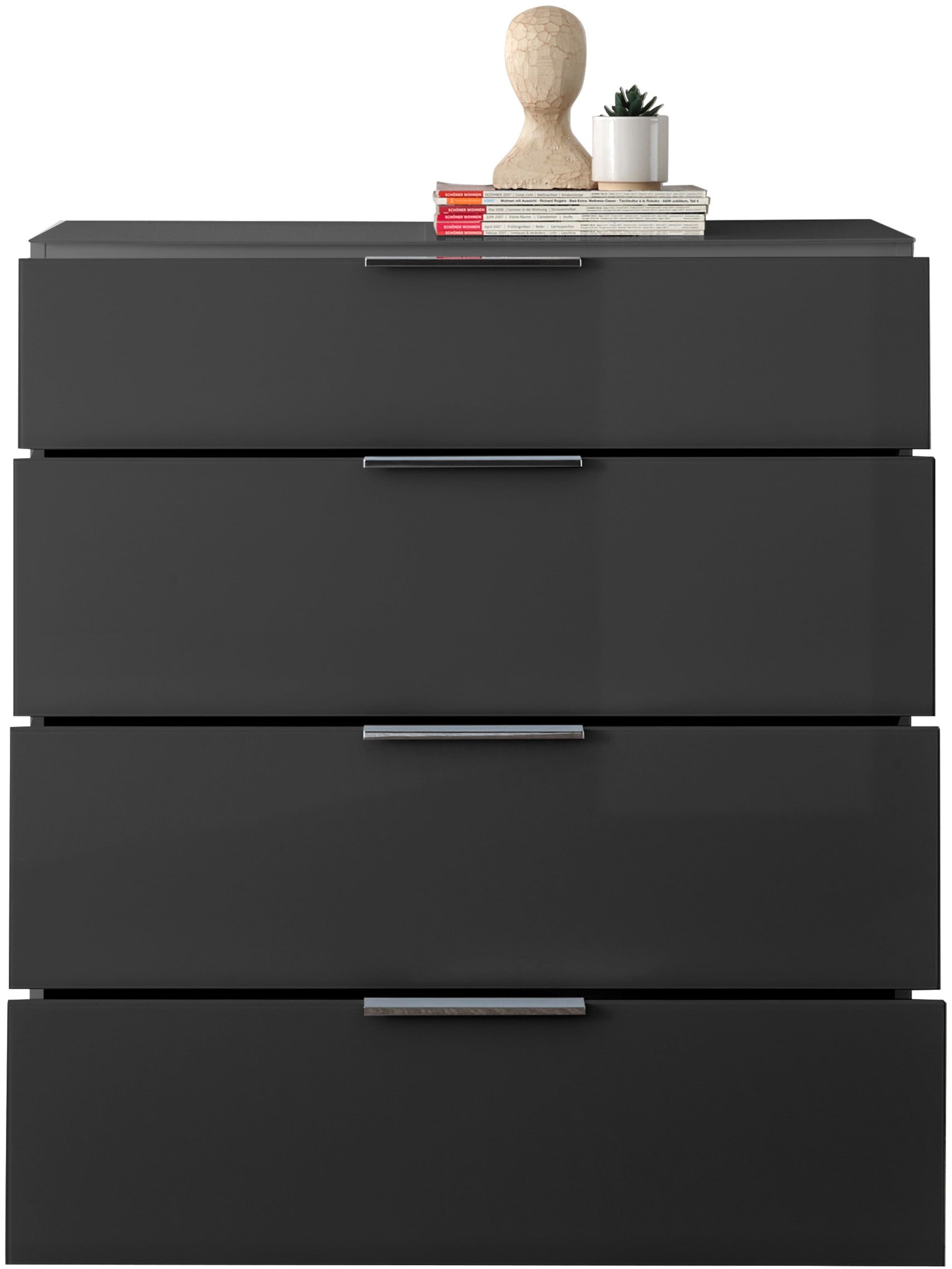 HBZ Kommode »Santorin Mehrzweckschrank mit Schubkästen, BxHxT 90x99x40 cm«, (1 St.), Mit 4 Schubkästen mit Softclose, Glasfront und Glasoberboden