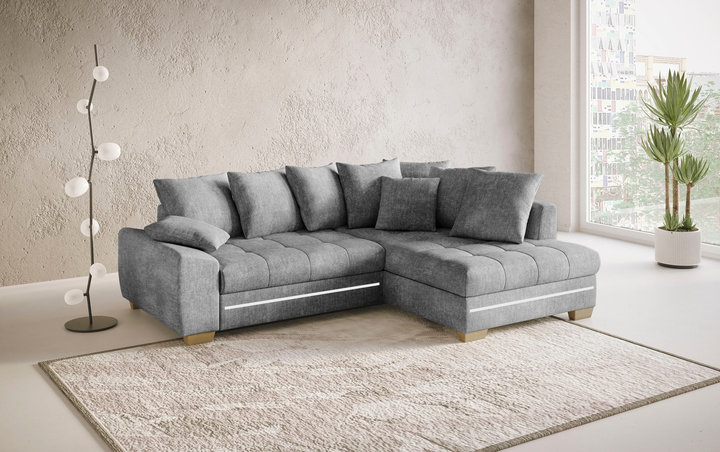 Mr. Couch Ecksofa »Nikita II, L-Form«, mit Kaltschaum, RGB-LED Beleuchtung, wahlweise mit Bett, Bettkasten