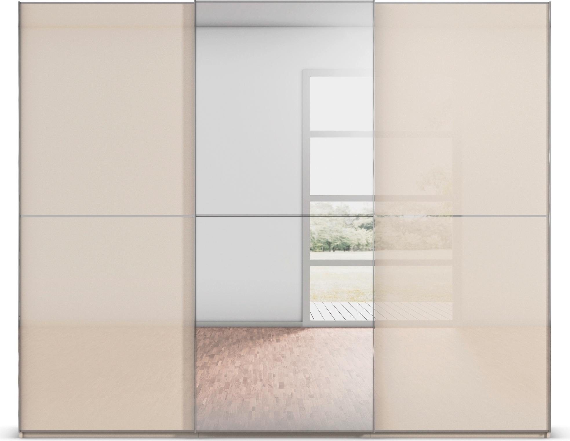 rauch Schwebetürenschrank »Kleiderschrank Schrank Garderobe Schlafzimmerschrank SCALE-DUO«, edle zweigeteilte Türen Spiegel/Glas-Mix 3 Zierleisten MADE IN GERMANY