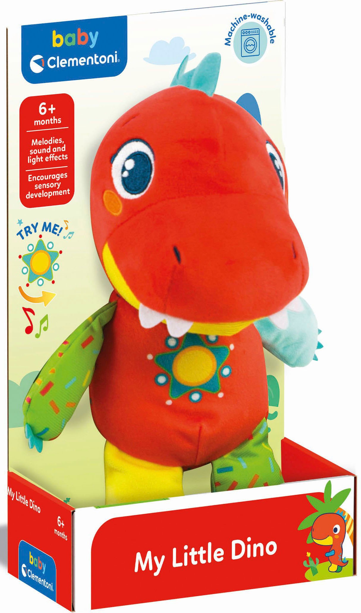 Clementoni® Plüschfigur »Baby Clementoni, Mein kleiner Dino«, Mit leuchtendem Bäuchlein und Melodien