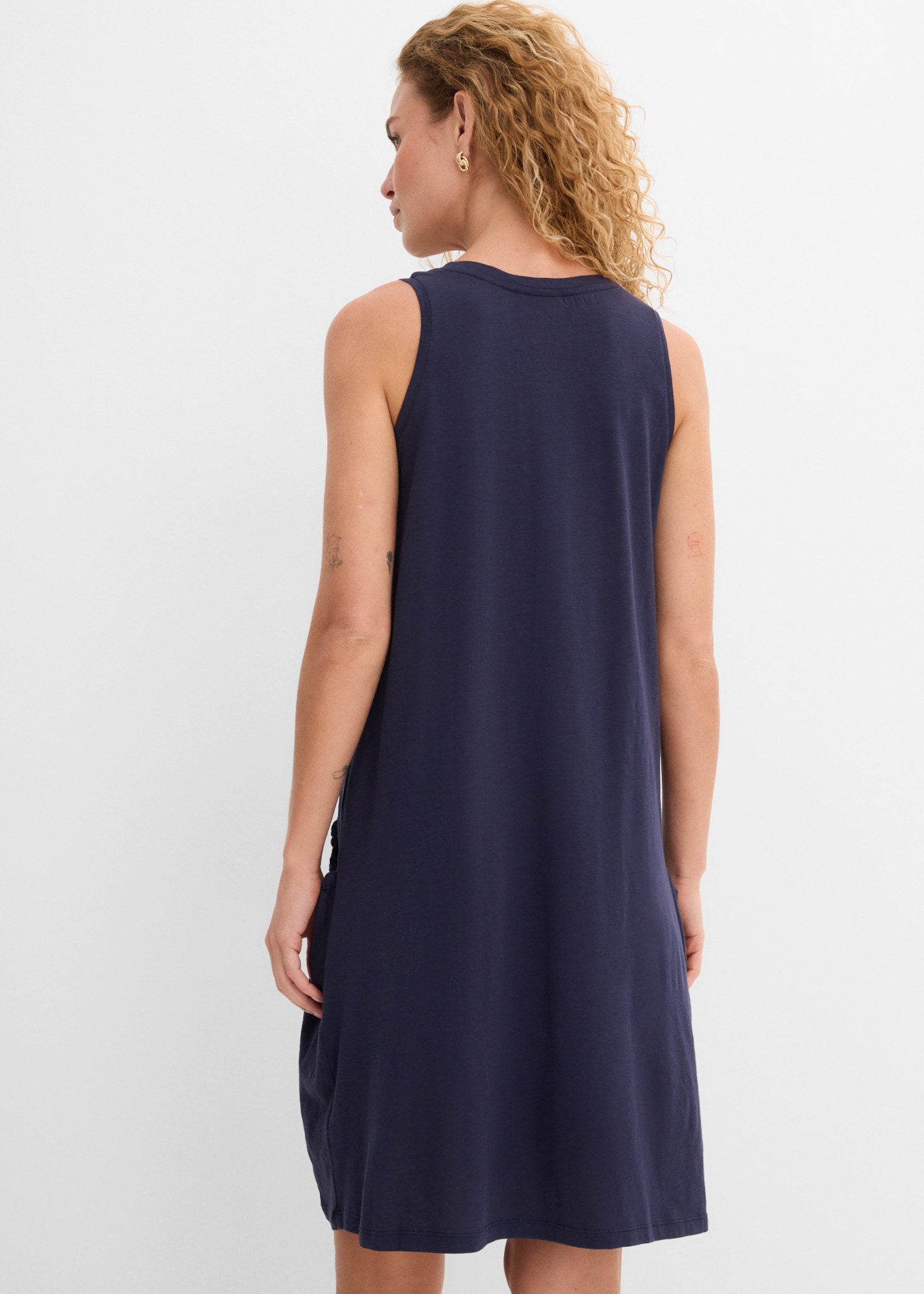 bonprix Jerseykleid »Baumwoll-Jerseykleid mit Taschen« für den Alltag, ärmellos, aus Baumwolle, in A-Linie, mit Taschen