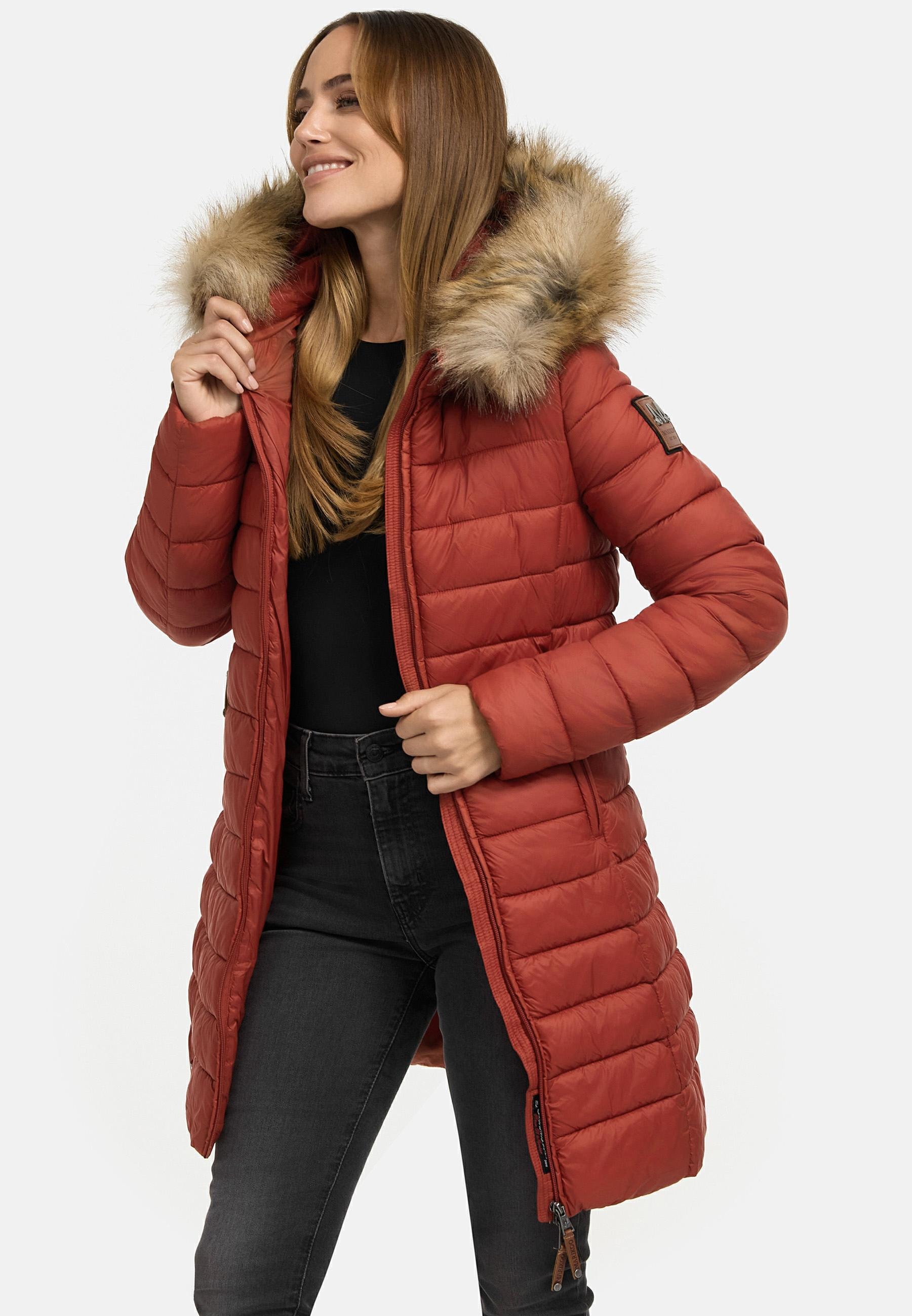 Marikoo Steppmantel »Rose-Stepp«, zeitloser Winterparka mit großer Kunstfellkapuze