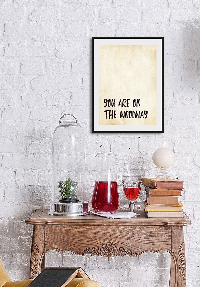 queence Bild »YOU ARE ON THE WOODWAY«, Schriftzug-Humor-Sprüche & Texte-Schwarz-Weiß, (1 St.), HD Premium Poster-Druck inkl. Holzrahmen