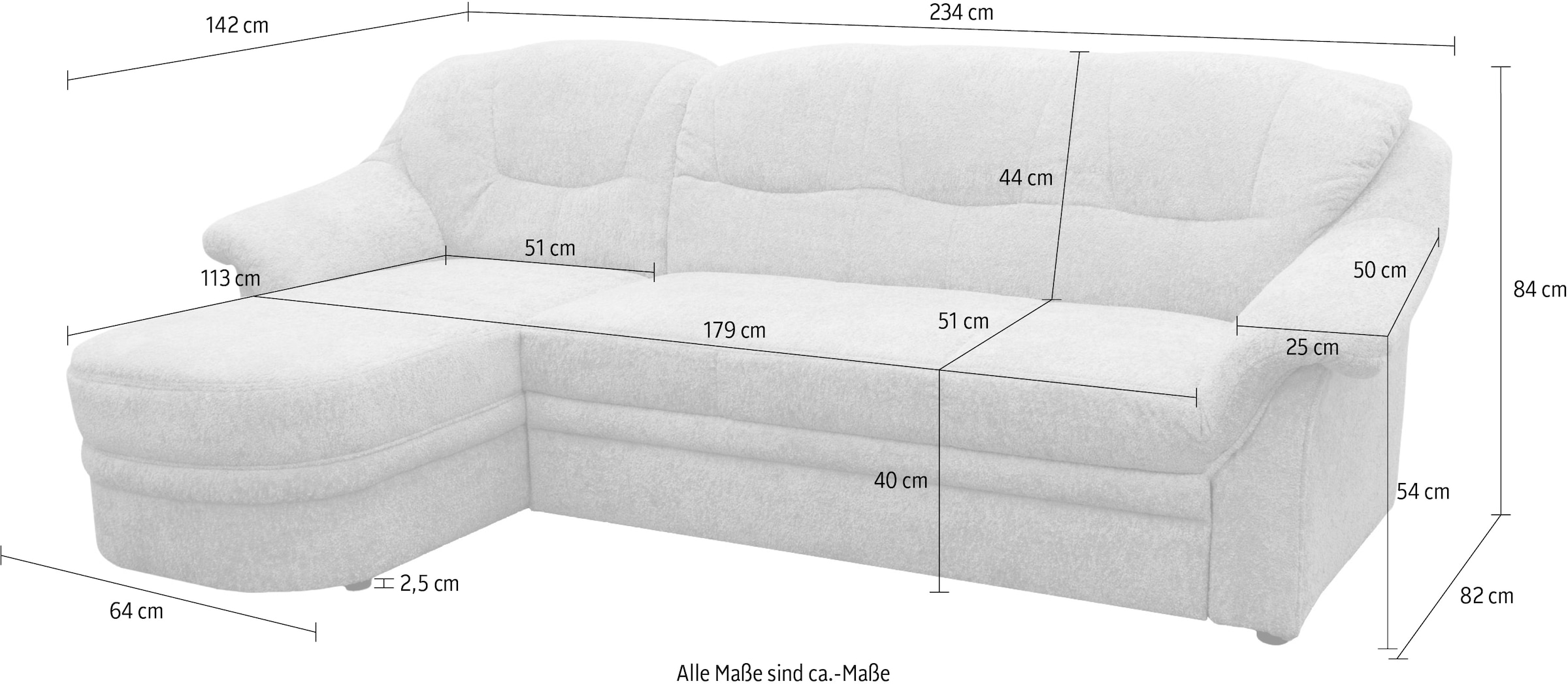 OTTO home Ecksofa »Nyborg 234 x 142 cm, stabil, komfortabel, formschön mit Steppungen« L-Form, aus pflegeleichtem, weichen Microfaser Bezug
