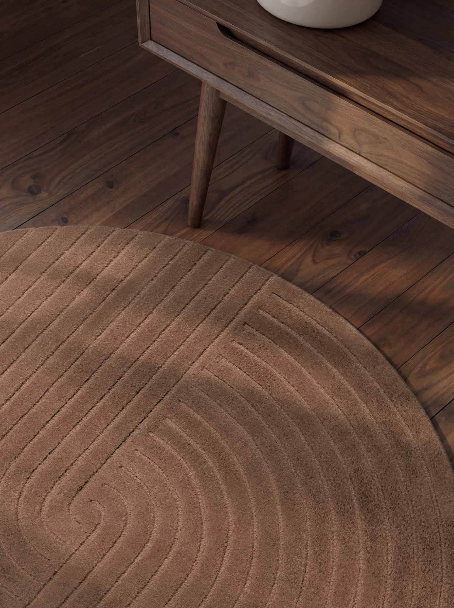vikosa Wollteppich »Arcura« rund 15 mm Höhe Wolle Handgemacht, Hoch-Tief-Effekt, Geometrisches Linien Wellendesign