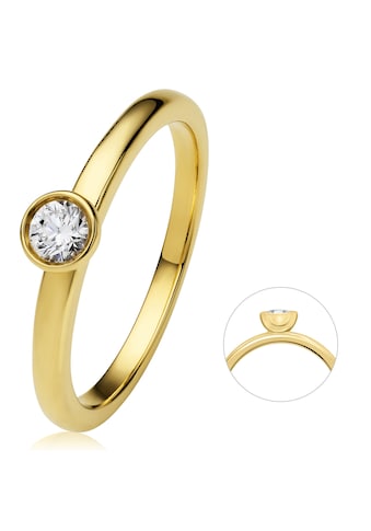 Diamantring »0.2 ct Diamant Brillant Zarge Ring aus 585 Gelbgold«, Damen Gold Schmuck...