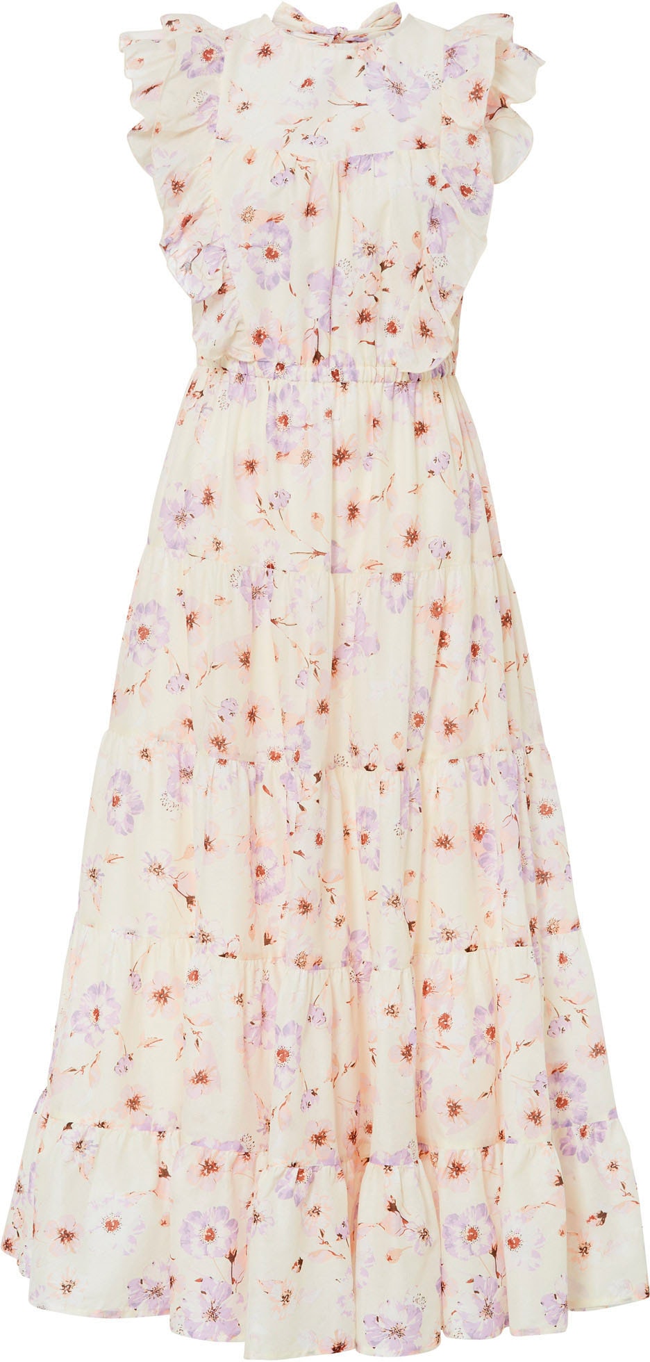 bonprix Maxikleid aus reiner Baumwolle, ausgestellte Passform, ärmellos, mit Volants