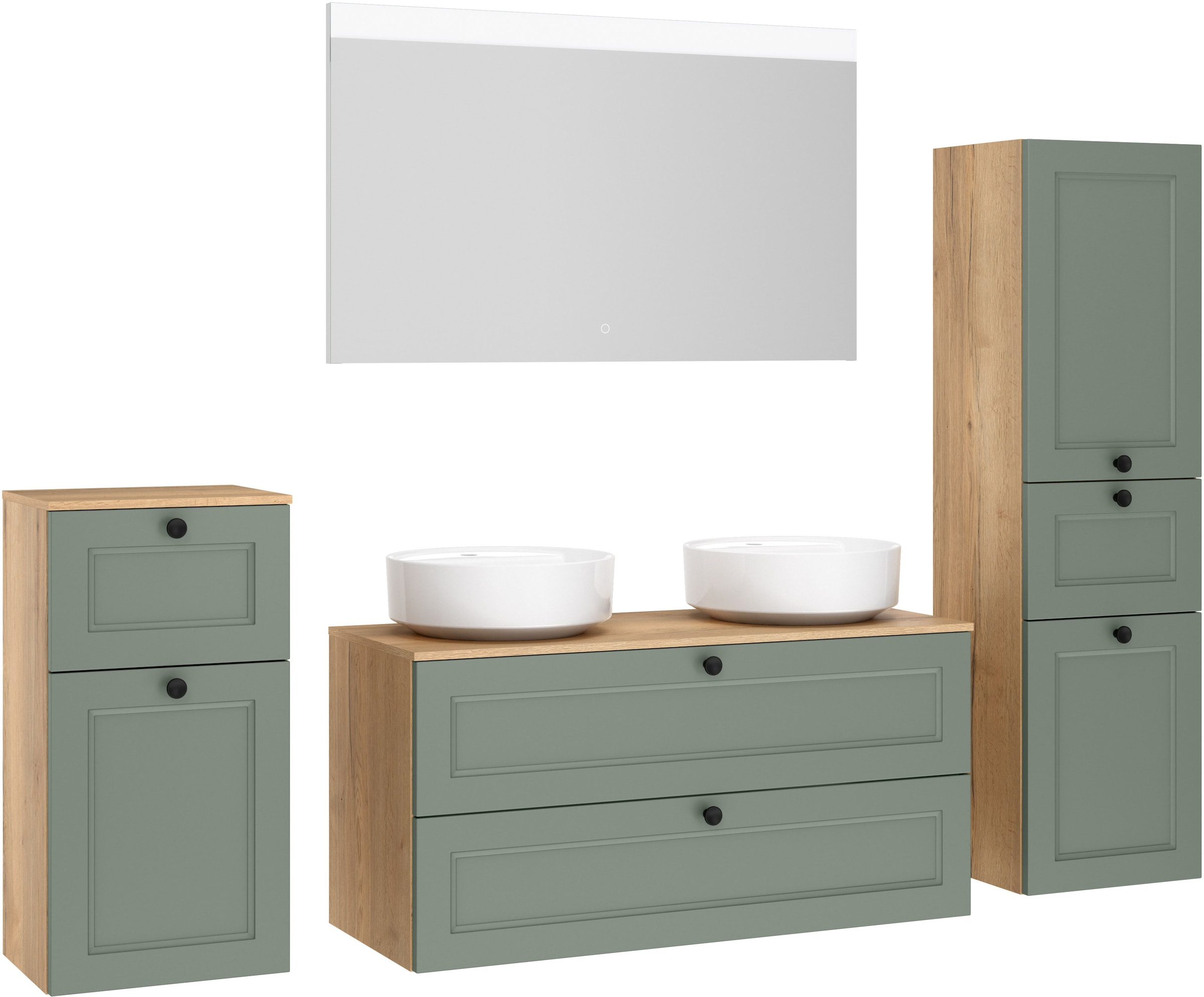 nobilia "Cascada" Set, inkl. 2 Aufsatzwaschbecken und beleuchtetem Spiegel mit Touch-Sensor, 6 Stk. tlg.
