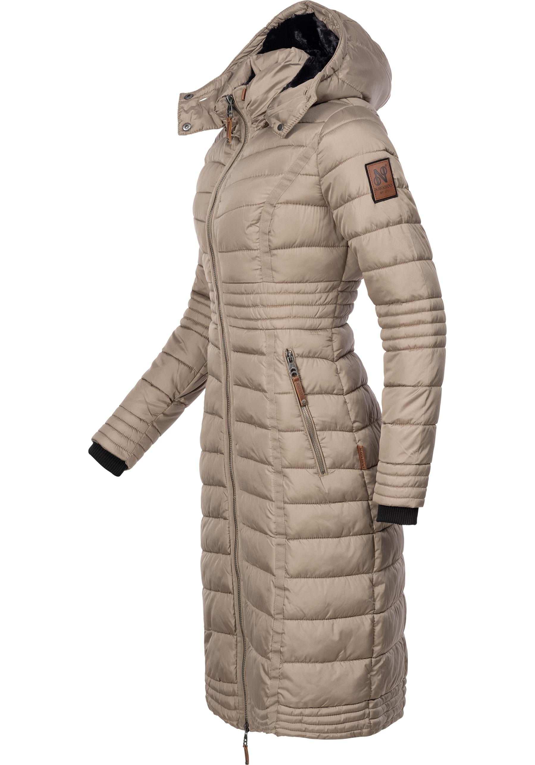 Navahoo Wintermantel »Umay«, langer Damen Winter Steppmantel mit Kunstfellkapuze